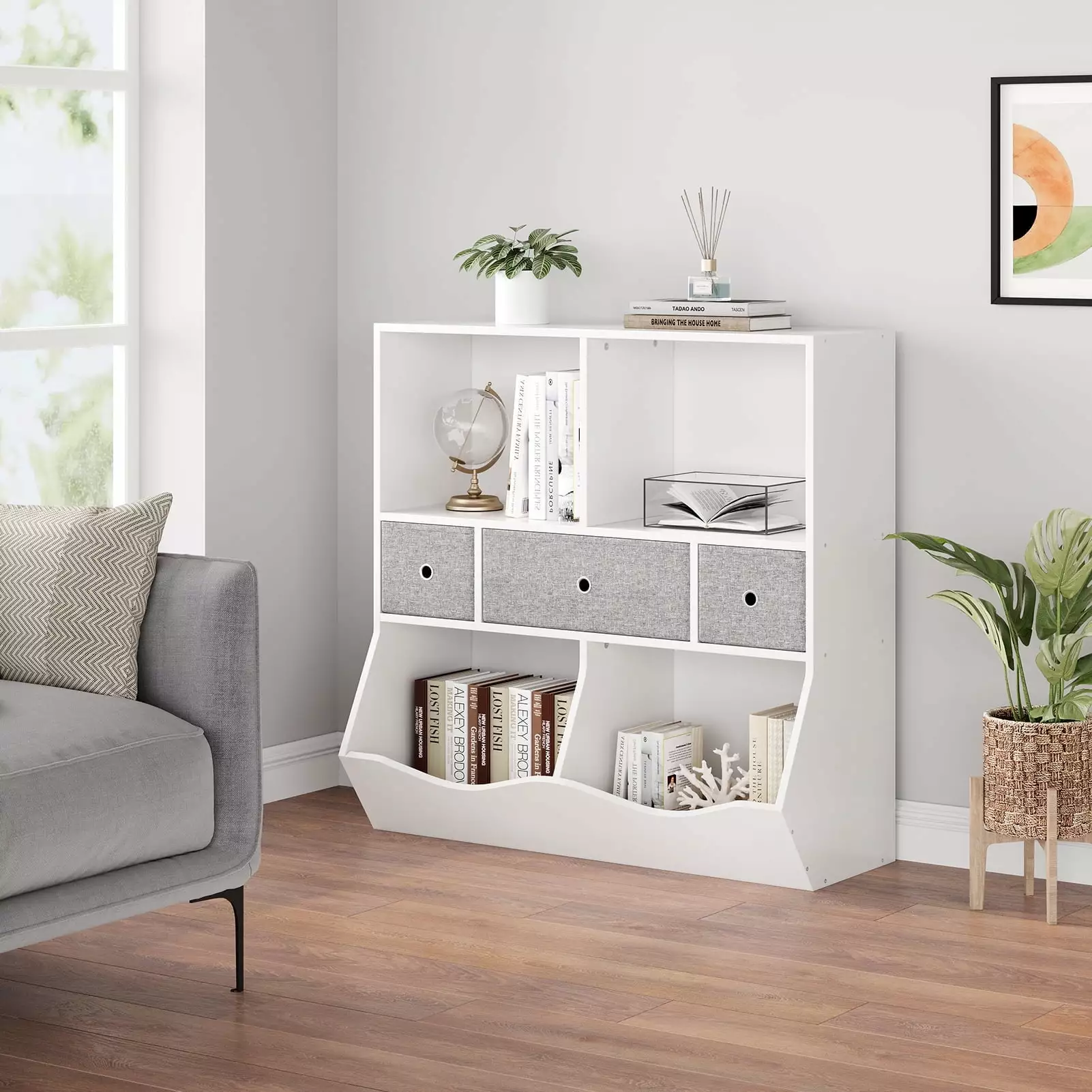 WhizMax Kids Bookshelf and Toy Storage Multi Shelf Cubby Arranger - White Bookcase Children's Rooms
