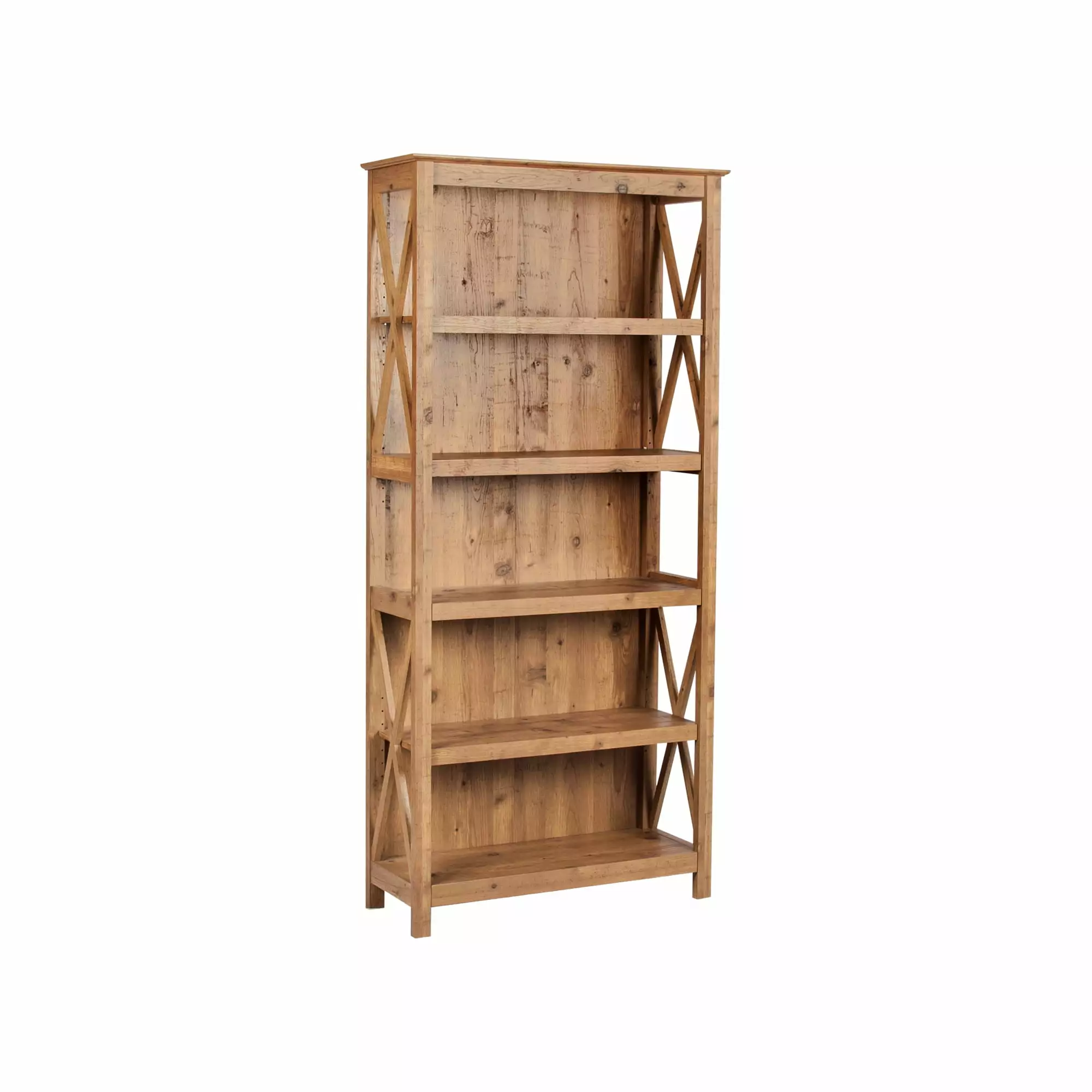 Austin 5-Tier Wood Bookcase - Rustic Brown - Living Room Office Bookshelf AGH Deco