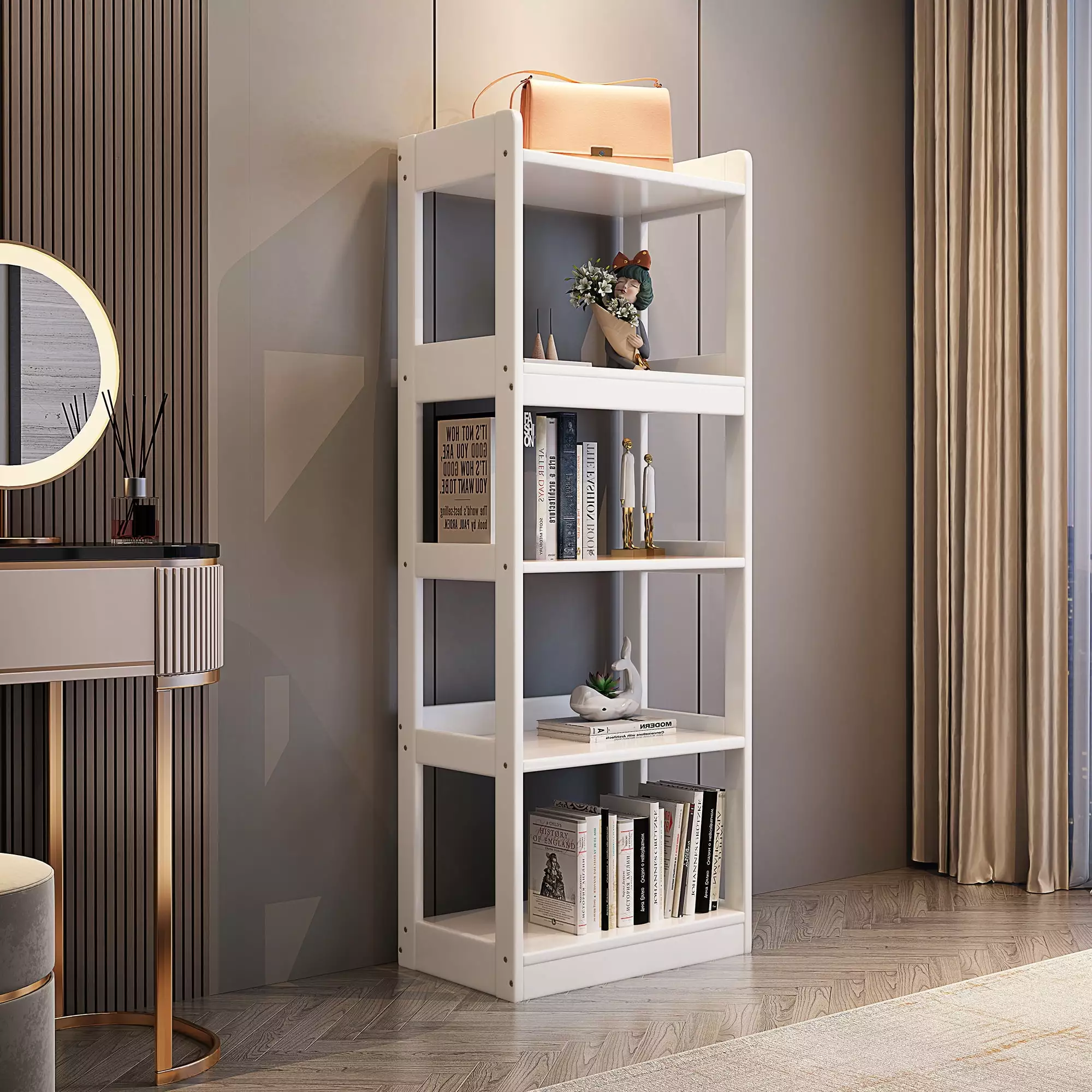 BALANBO 5-Bookshelf Cube Simple Shelf Display Rack Multifunctional Storage White