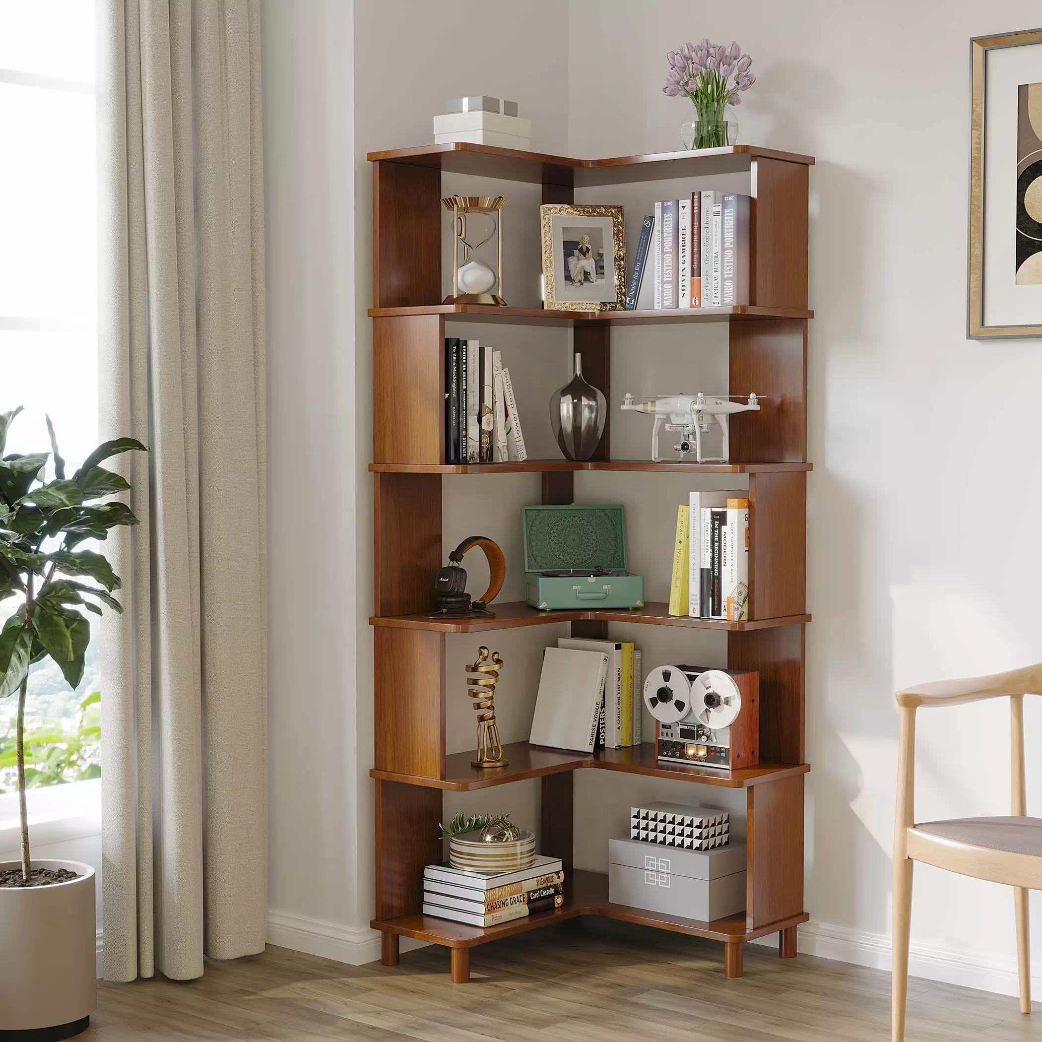 BALANBO Corner Bookshelf Multi Layer Display Shelf Corner Cube Toy Small Space Book Storage Wooden Cube Corner Bookshelf G...