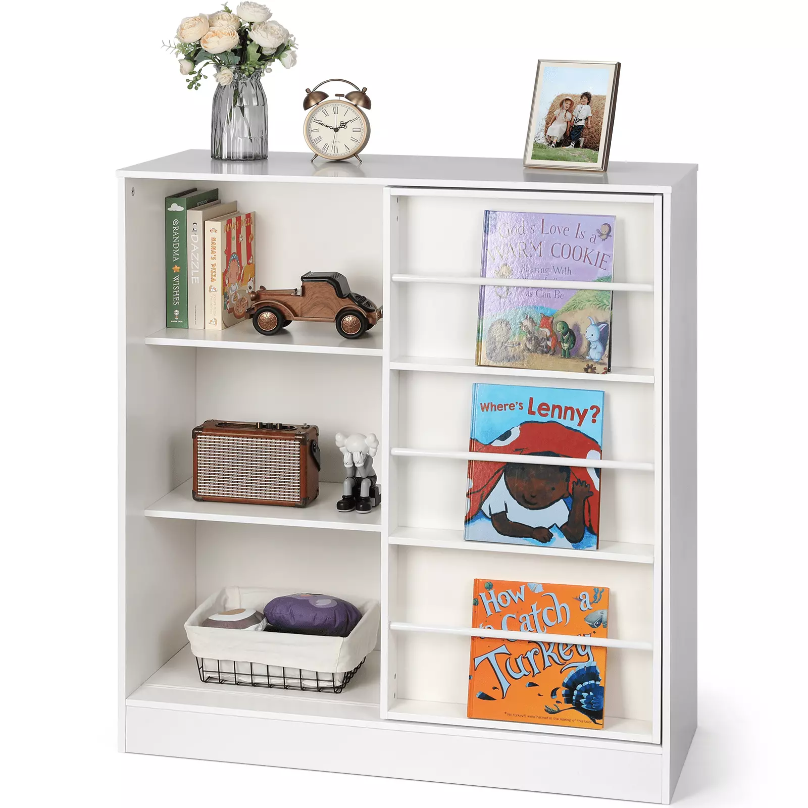 Cowiewie Kids Bookshelf and Toy Storage Arranger 6-Compartment Montessori Shelf