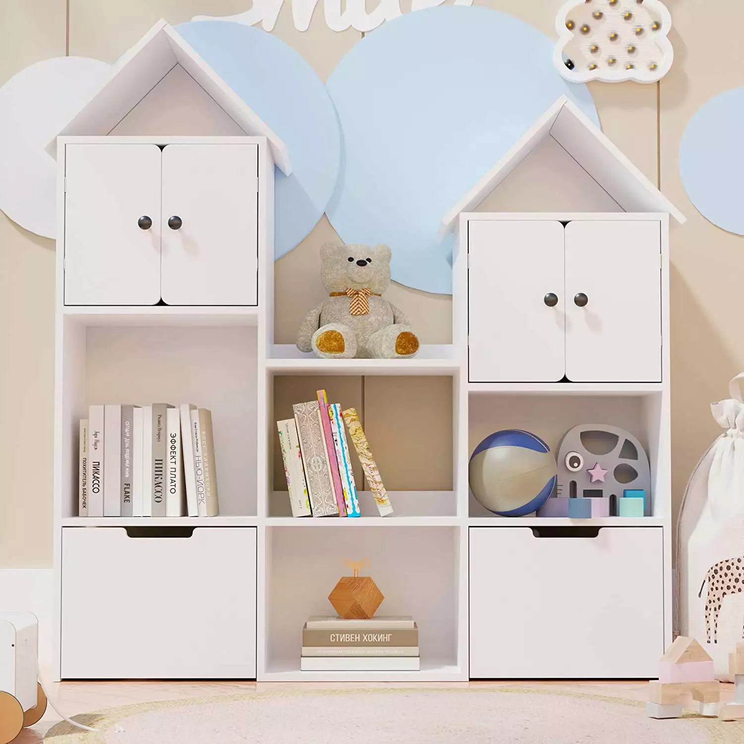 Cozy Castle Wooden Kids Bookshelf Toy Storage Arranger White