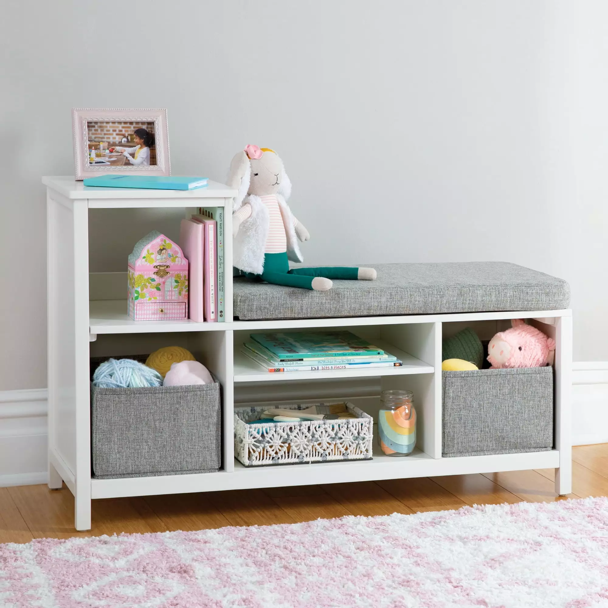 Martha Stewart Kids Jr Reading Nook Creamy White Toddler Wooden Bookshelf Book Bench Toy Storage Bins Guidecraft