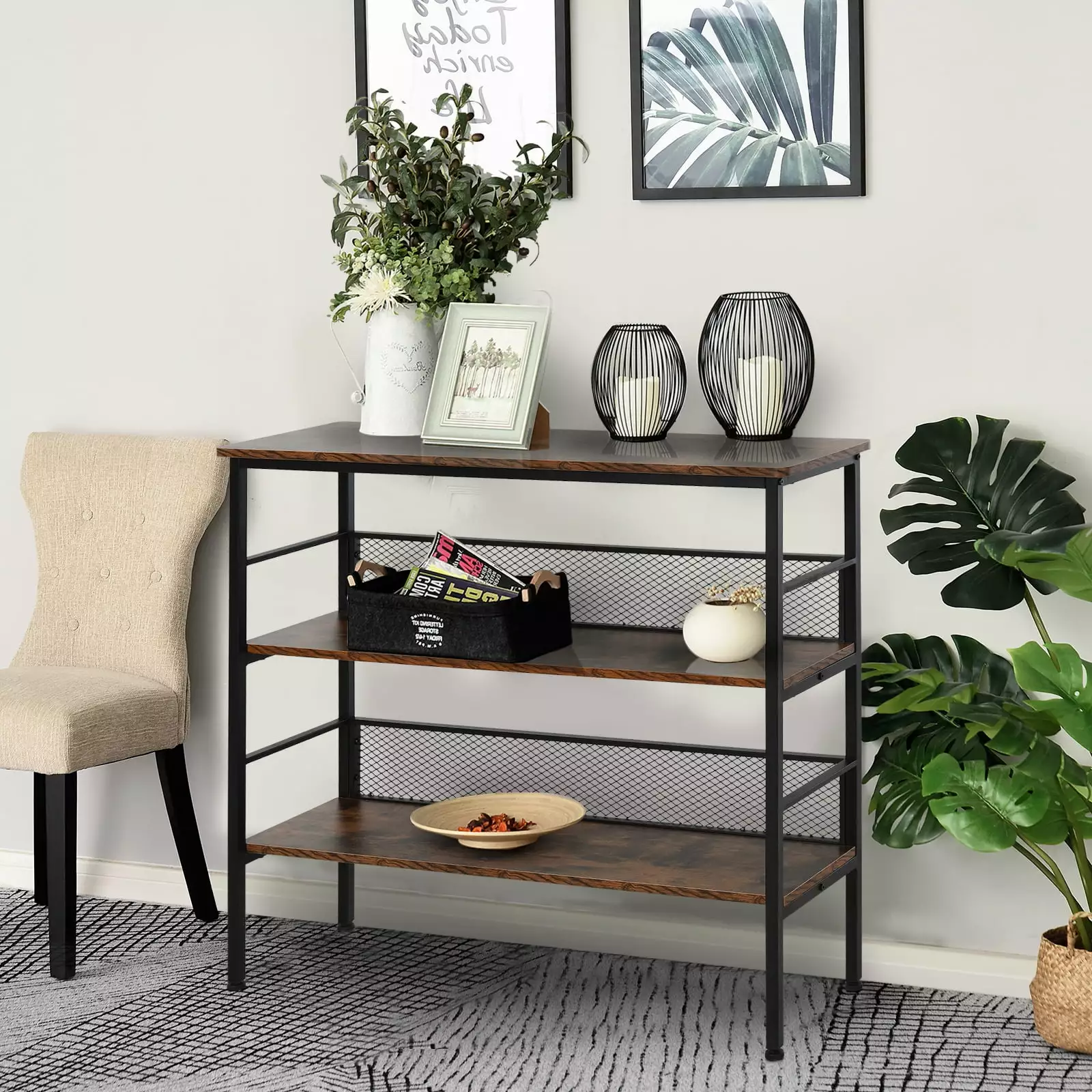 HOMCOM Industrial Ladder Bookshelf 3 Shelves - 39.25W x 12.5D x 36.25H, Black