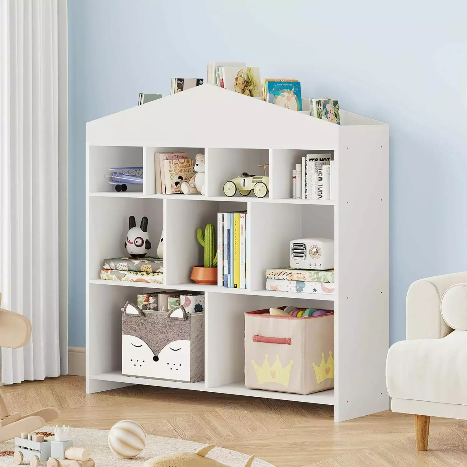 HOMEFAN 9-Cubby Kids Bookshelf Toy Storage Arranger Kids Room Playroom White