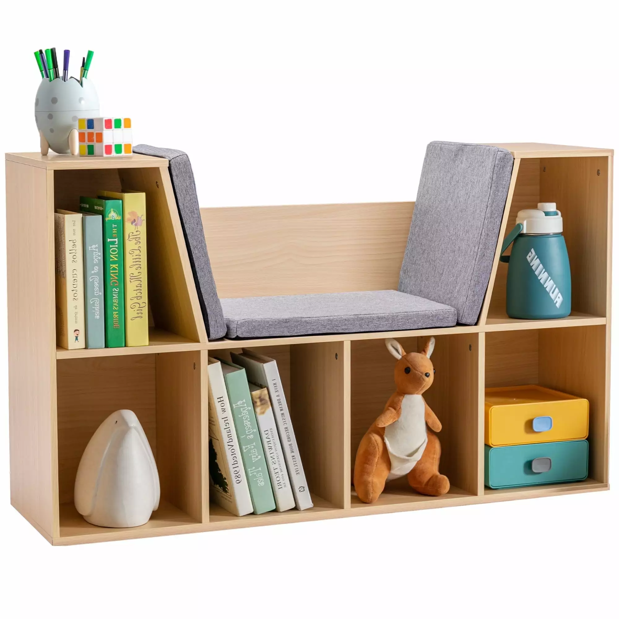 Huracan 6-Cubby Kids Bookcase Reading Nook Cushion Multi-Purpose Storage
