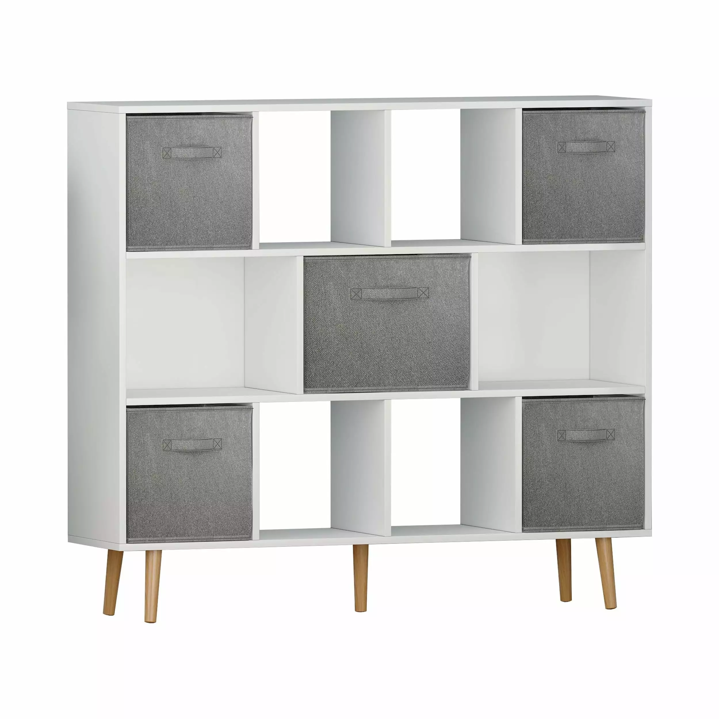 4 Layers 11 Grids 5 Non Woven Drawers MDF Triamine Bookshelf 47.2 x 11.8 x 42.1 Inches KitMax