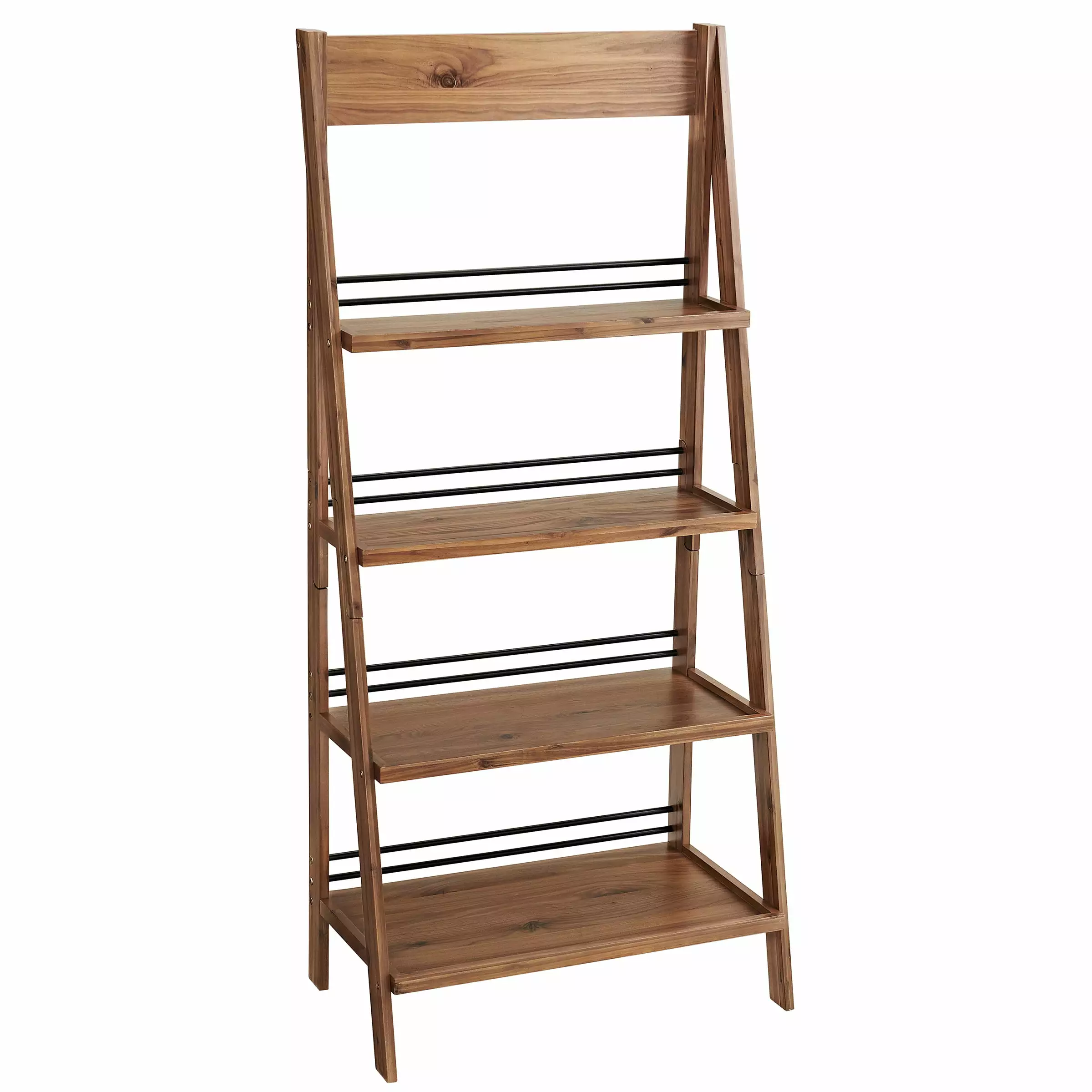 Lavish Home 4-Tier Tall Ladder Bookshelf Walnut Living Room or Office