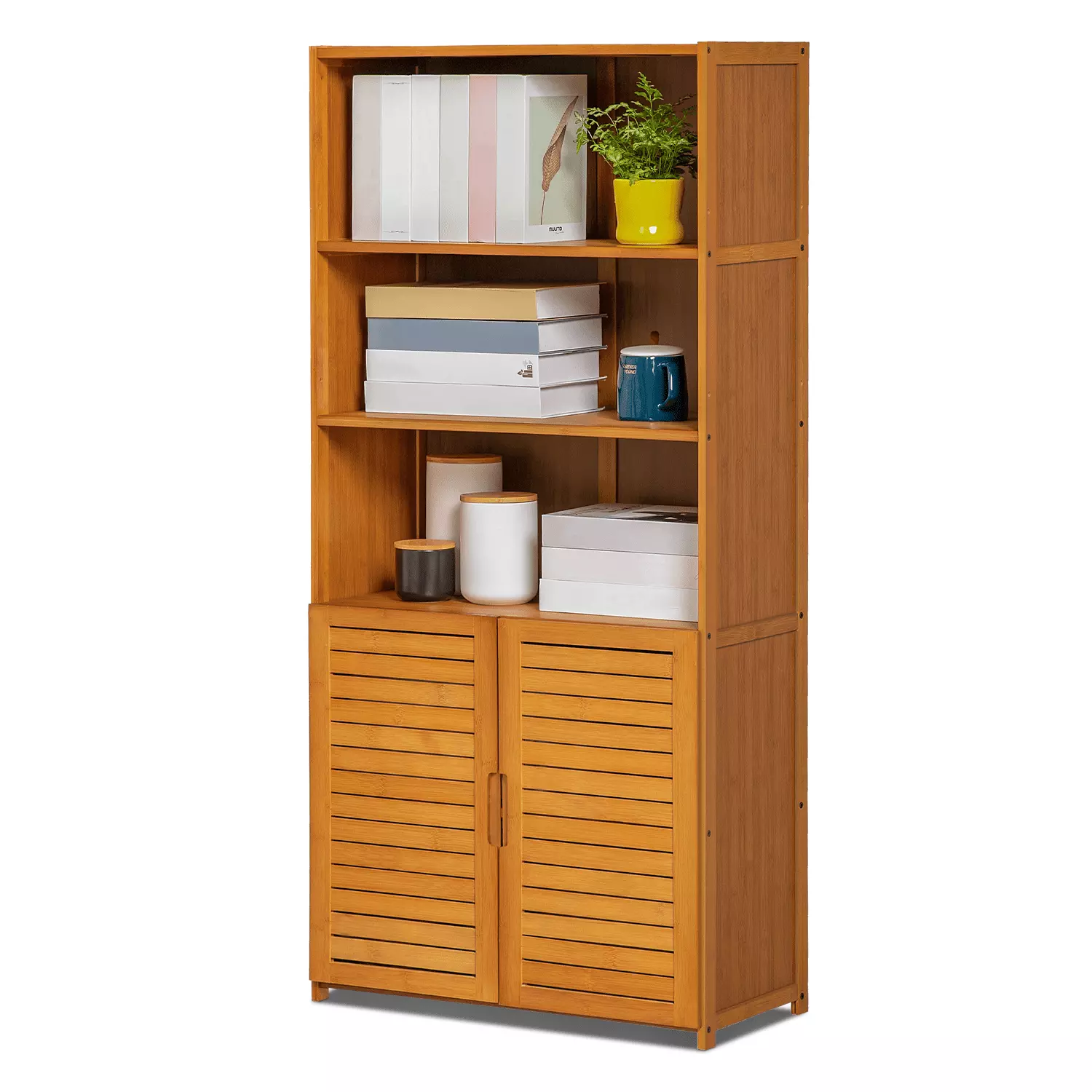 Magshion Bamboo 5 Tiers Modern Bookshelf Free Standing Display Shelf Brown Home Office