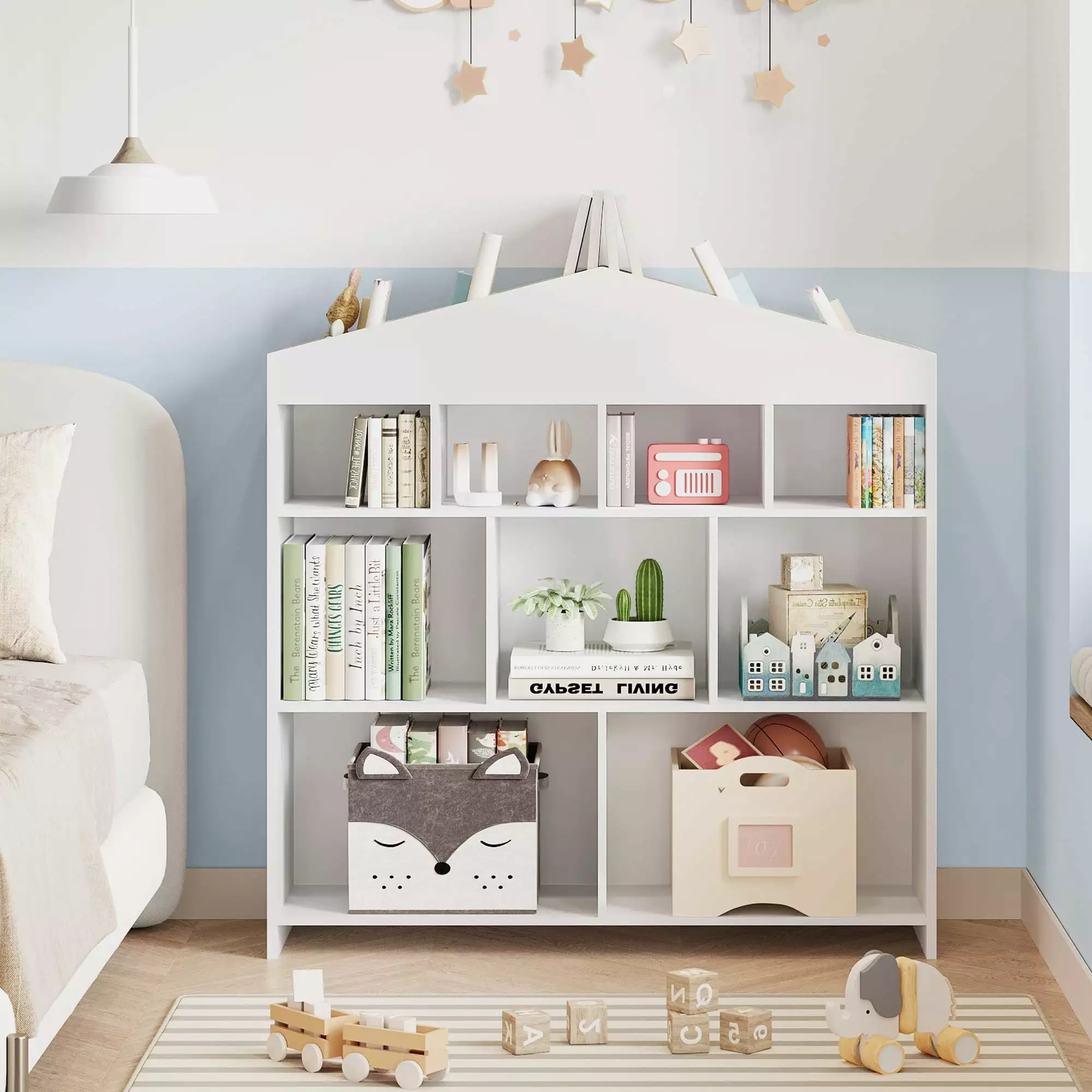 Soonbuy 40.7 Inch 9-Cubby Kids Bookshelf White Toy Storage Shelf Children's Room