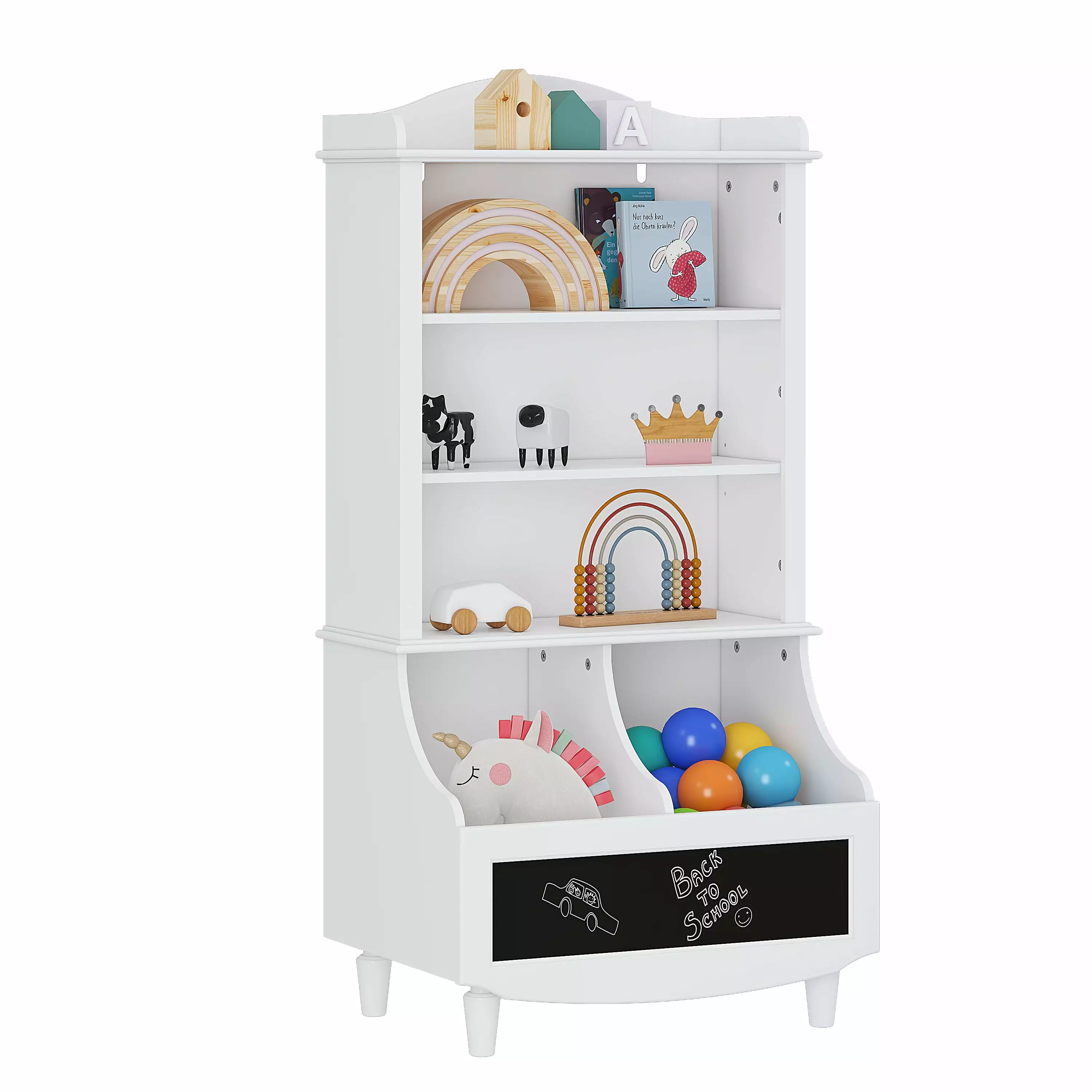 UTEX Kids Bookshelf and Toy Storage Wood Bookcase Blackboard White