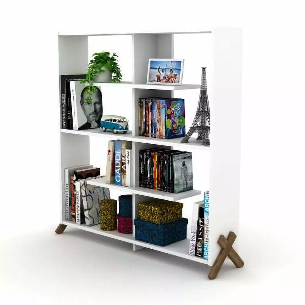 Chic Furnish Home Store Kipp Wood Frame Etagere Bookcase Modern Walnut White Industrial Bookshelf YASI