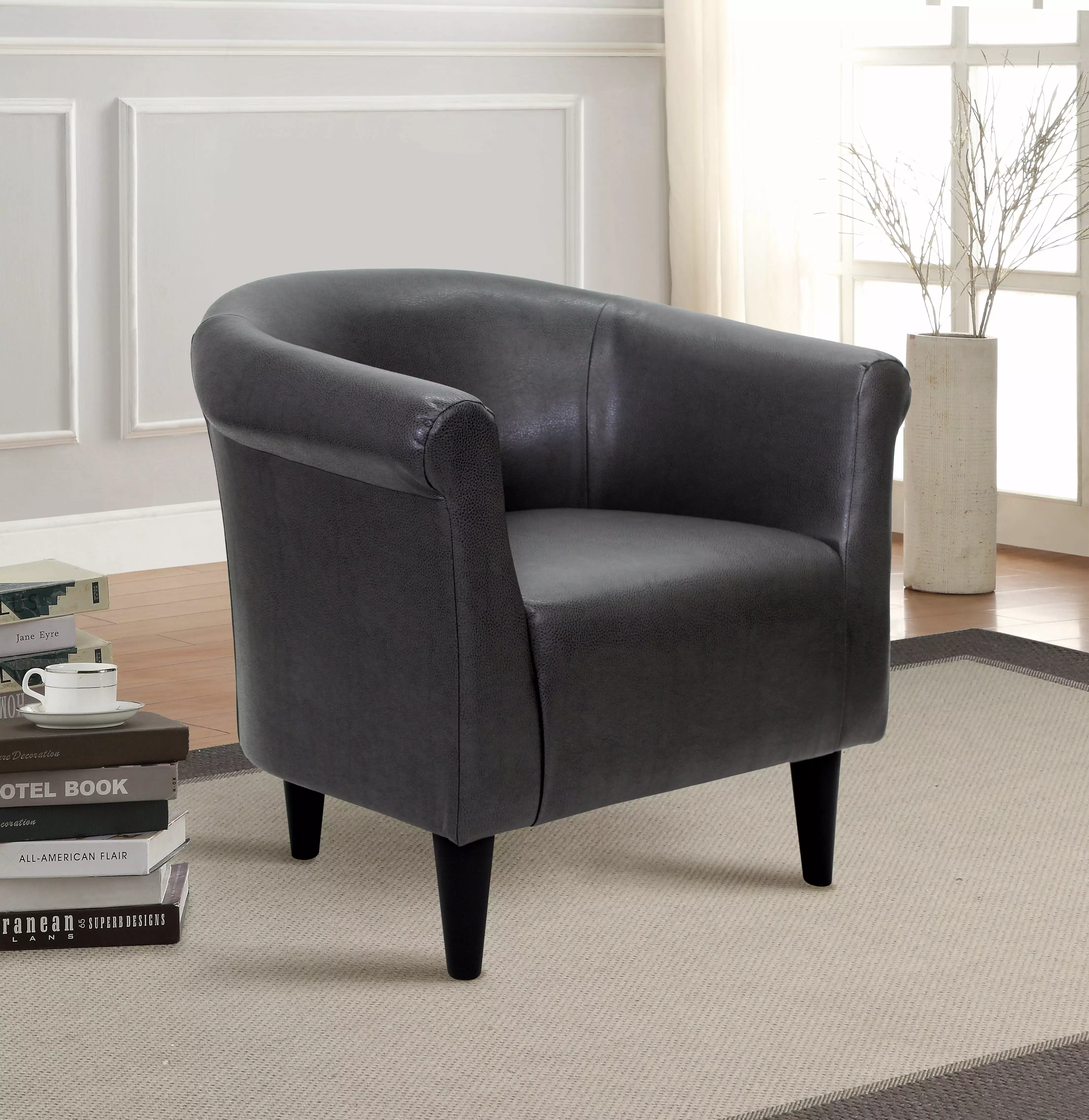 Mainstays Carbon Gray Faux Leather Bucket Accent Chair Living Room