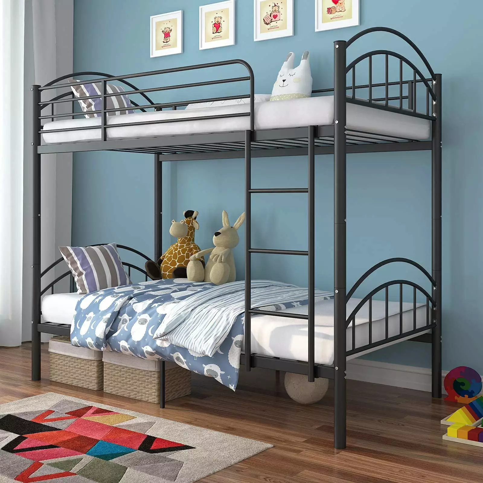 Alohappy Twin Over Twin Metal Bunk Bed Frame 2 1 Convertible Ladder Guard Rail Black