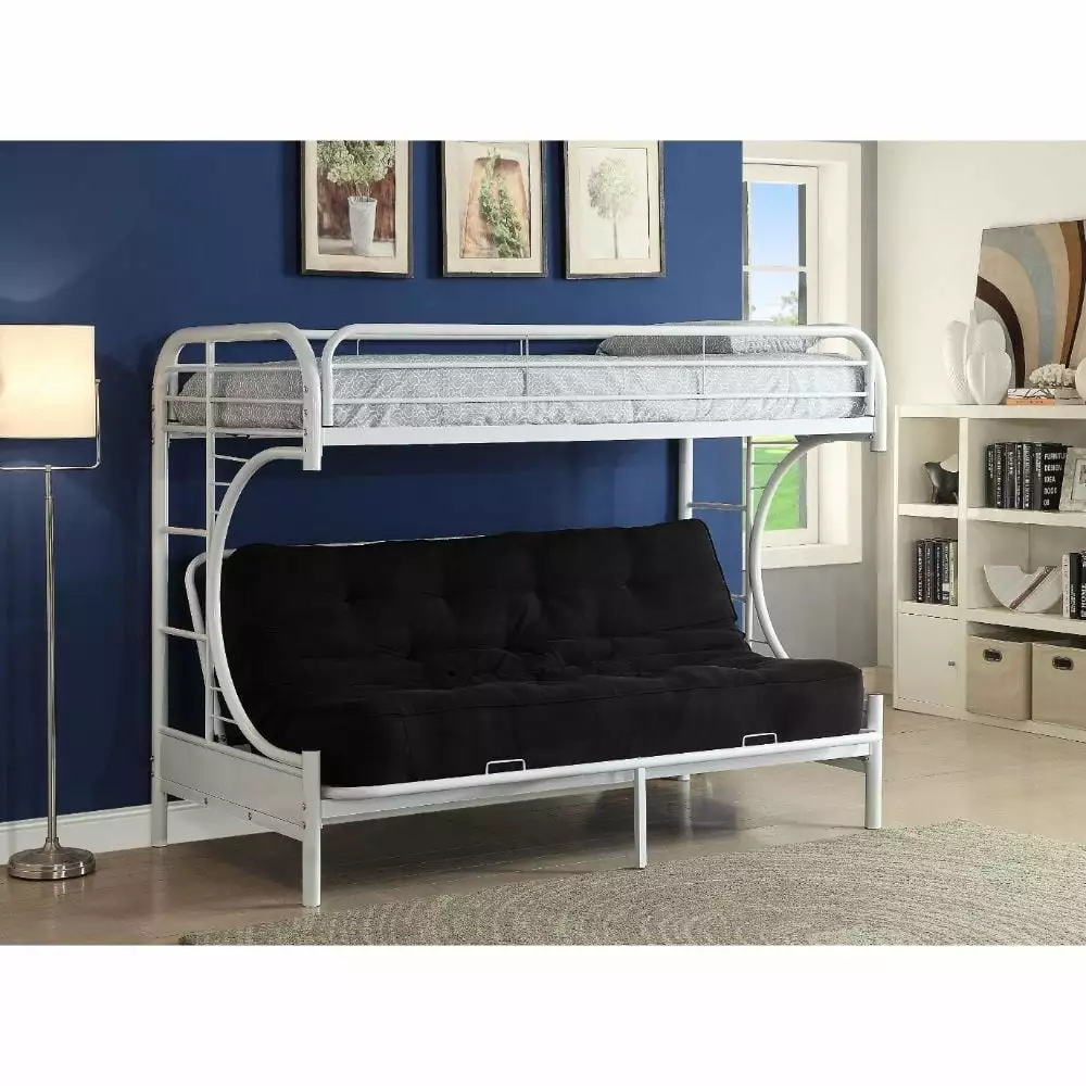 Convertible Metal Bunk Bed Twin XL Over Queen Futon Bunk Bed Frame Full-Length Guardrail and 2 Side Ladders Under-Bed Stor...