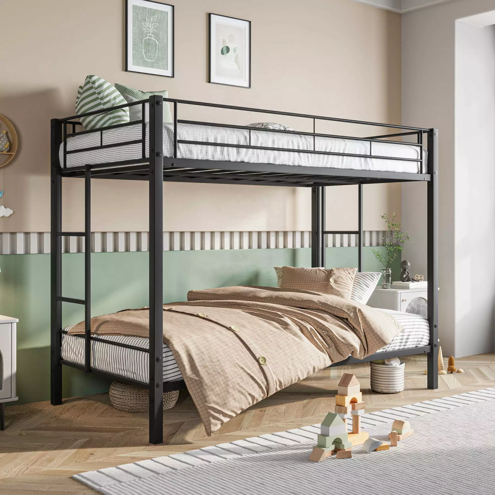 Aukfa Twin-Over-Twin Bunk Bed Black Heavy Duty Metal Platform Beds Kids Teens Dorm