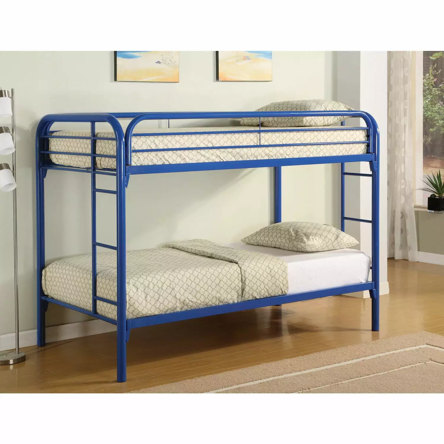 BenJara Ssuggest Design Twin Over Twin Bunk Bed Built Ladders Blue