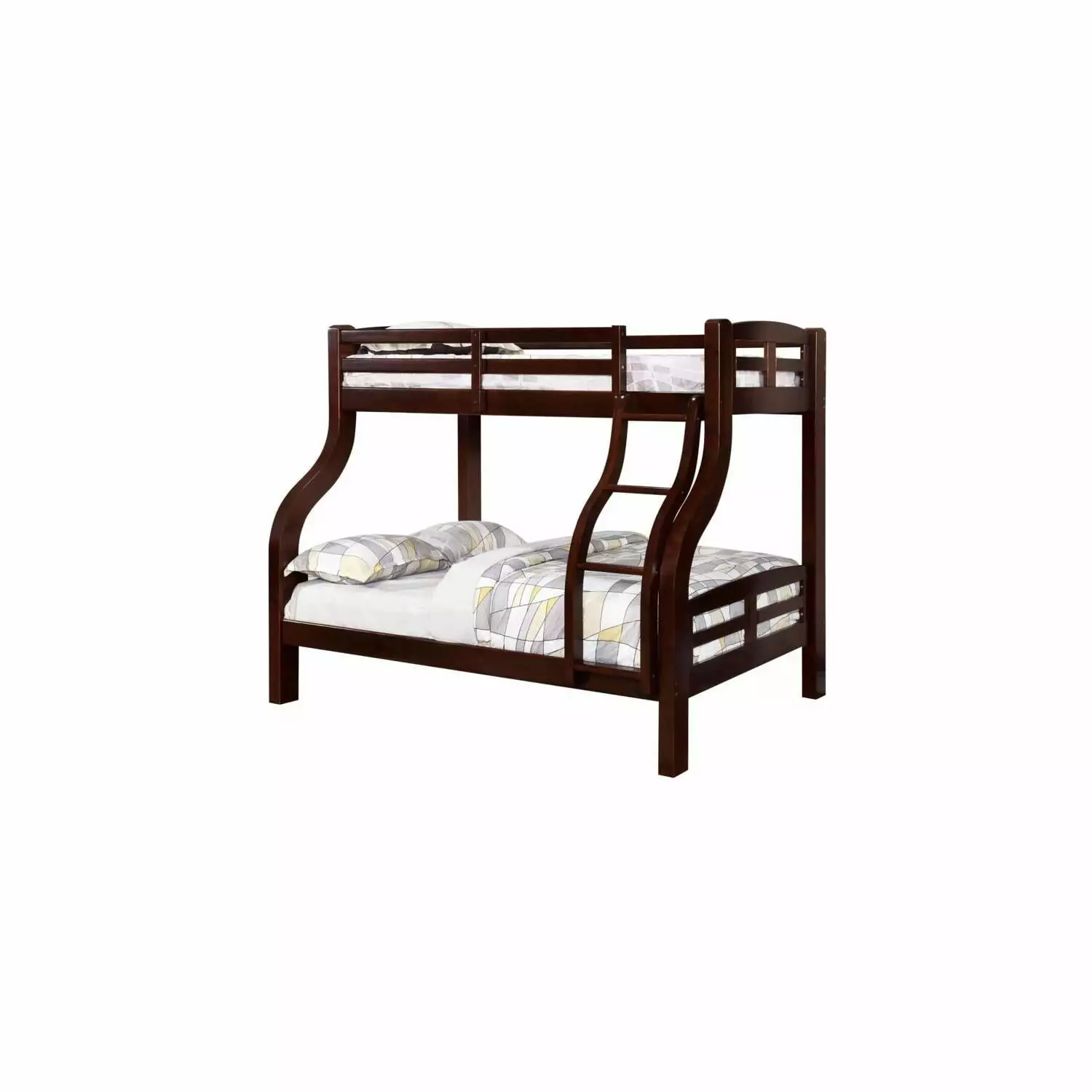 Benzara Curved Wood Design Twin/Full Bunk Bed Brown