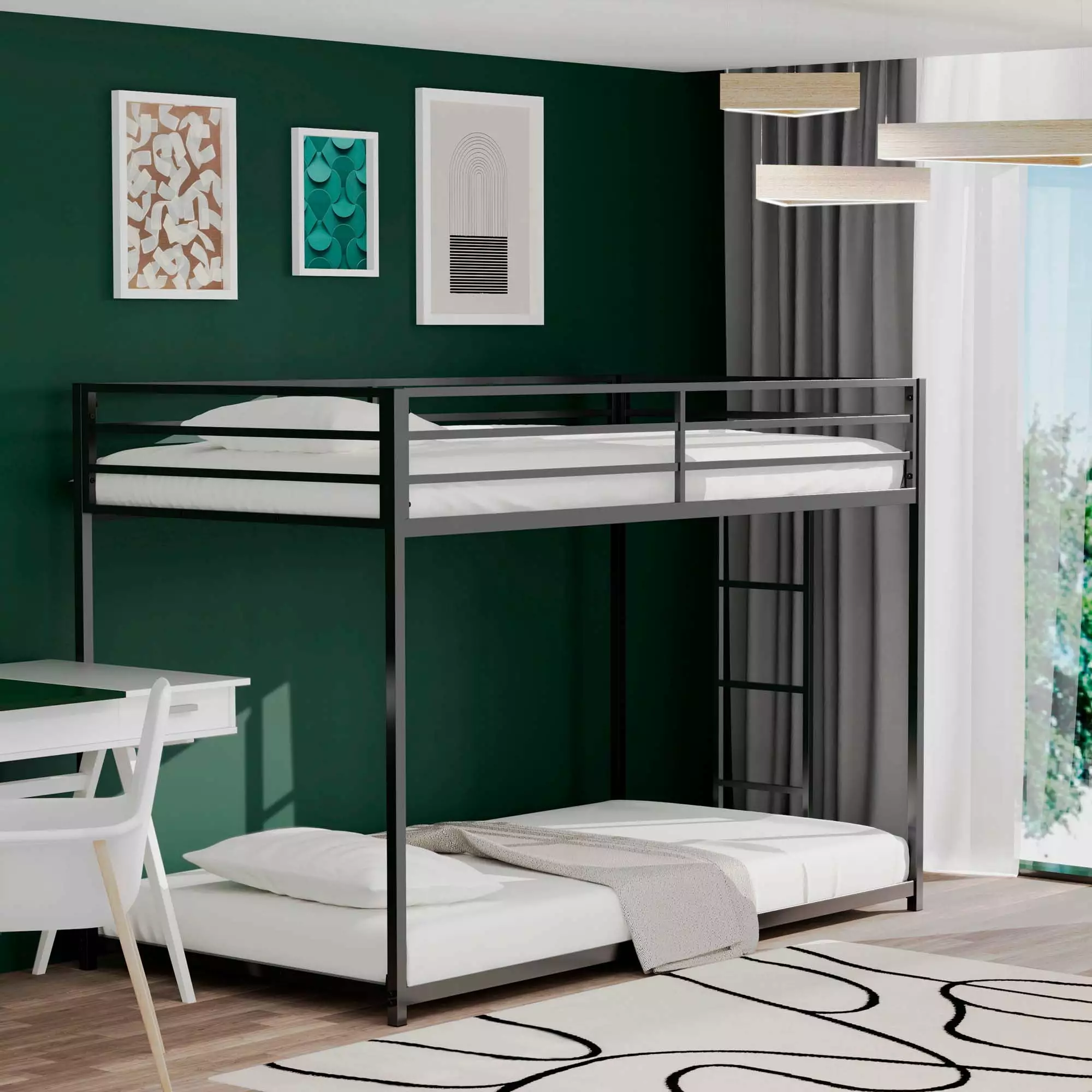 DEALTOPS Metal Bunk Bed Twin over Twin Kids Teens Adults Black