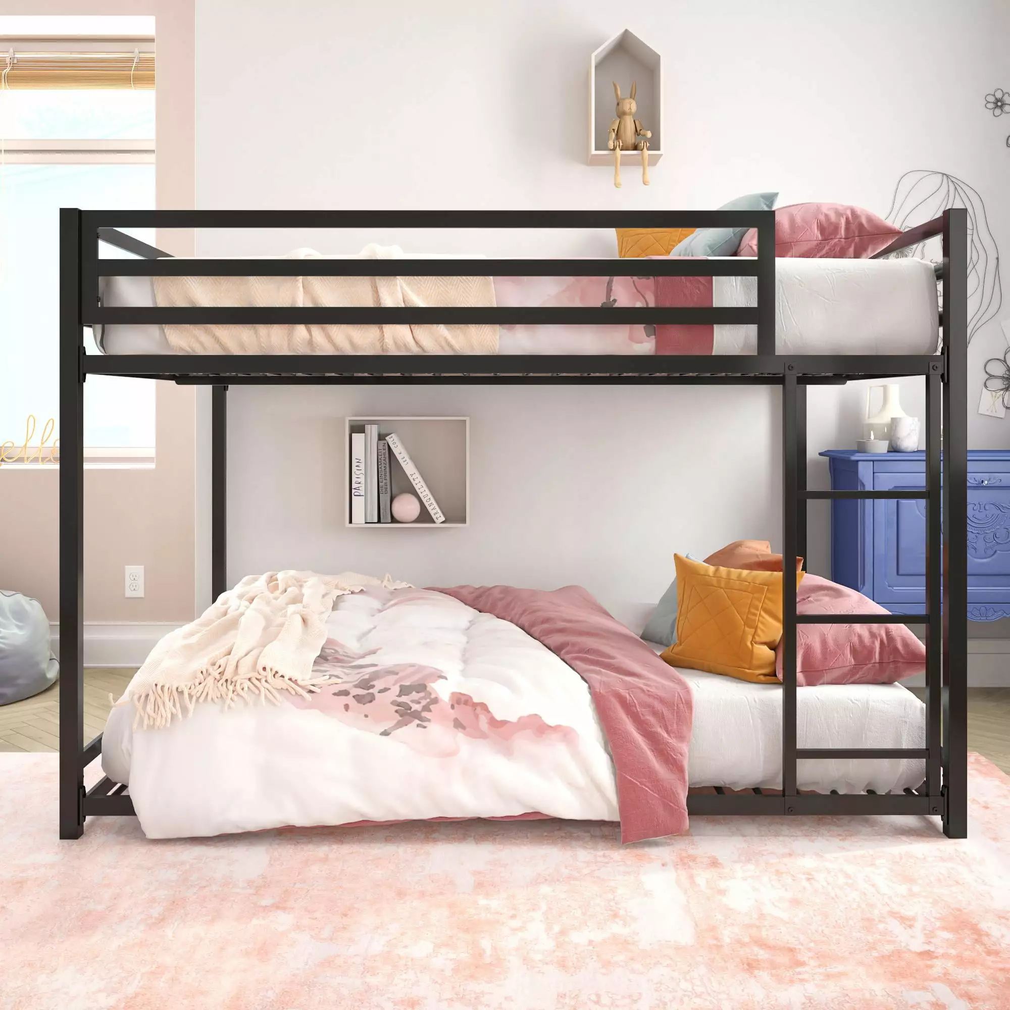DHP Black Miles Low Full Over Full Bunk Bed Kids Space Saving Bed Frame