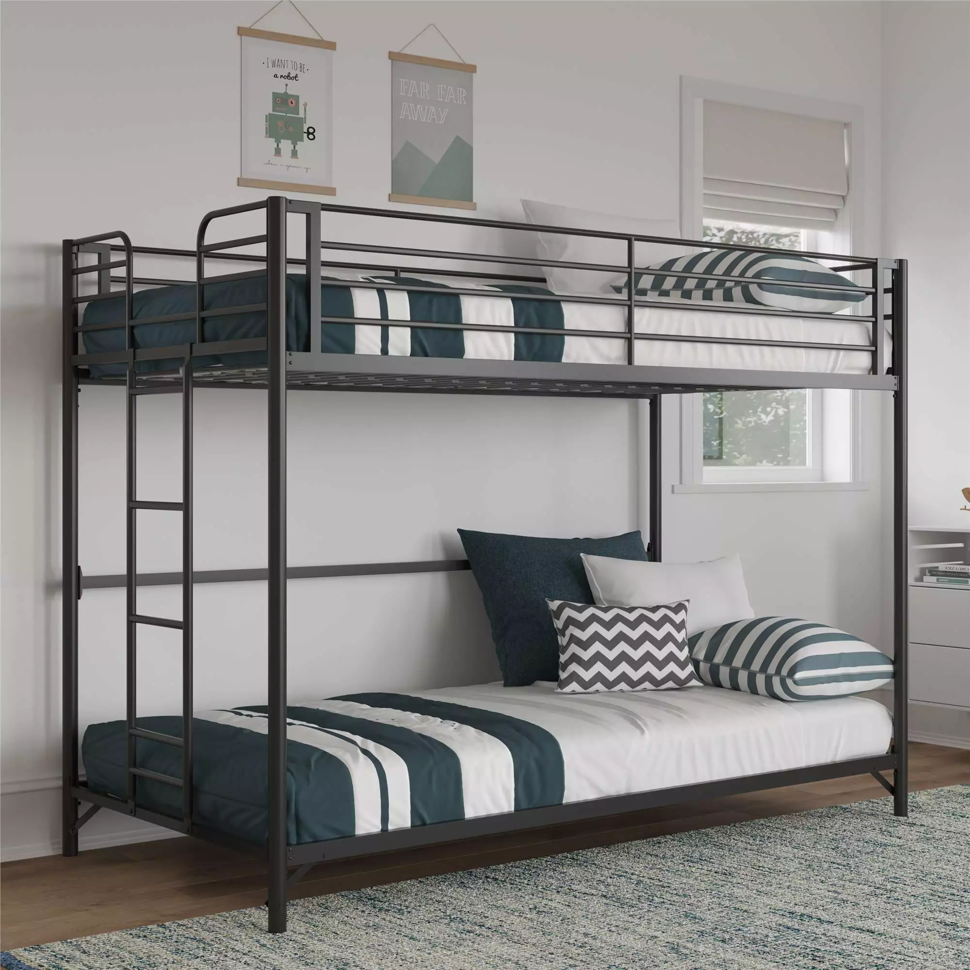 DHP BrEZ Build Daven Easy Assembly Twin-over-Twin Metal Bunk Bed Black