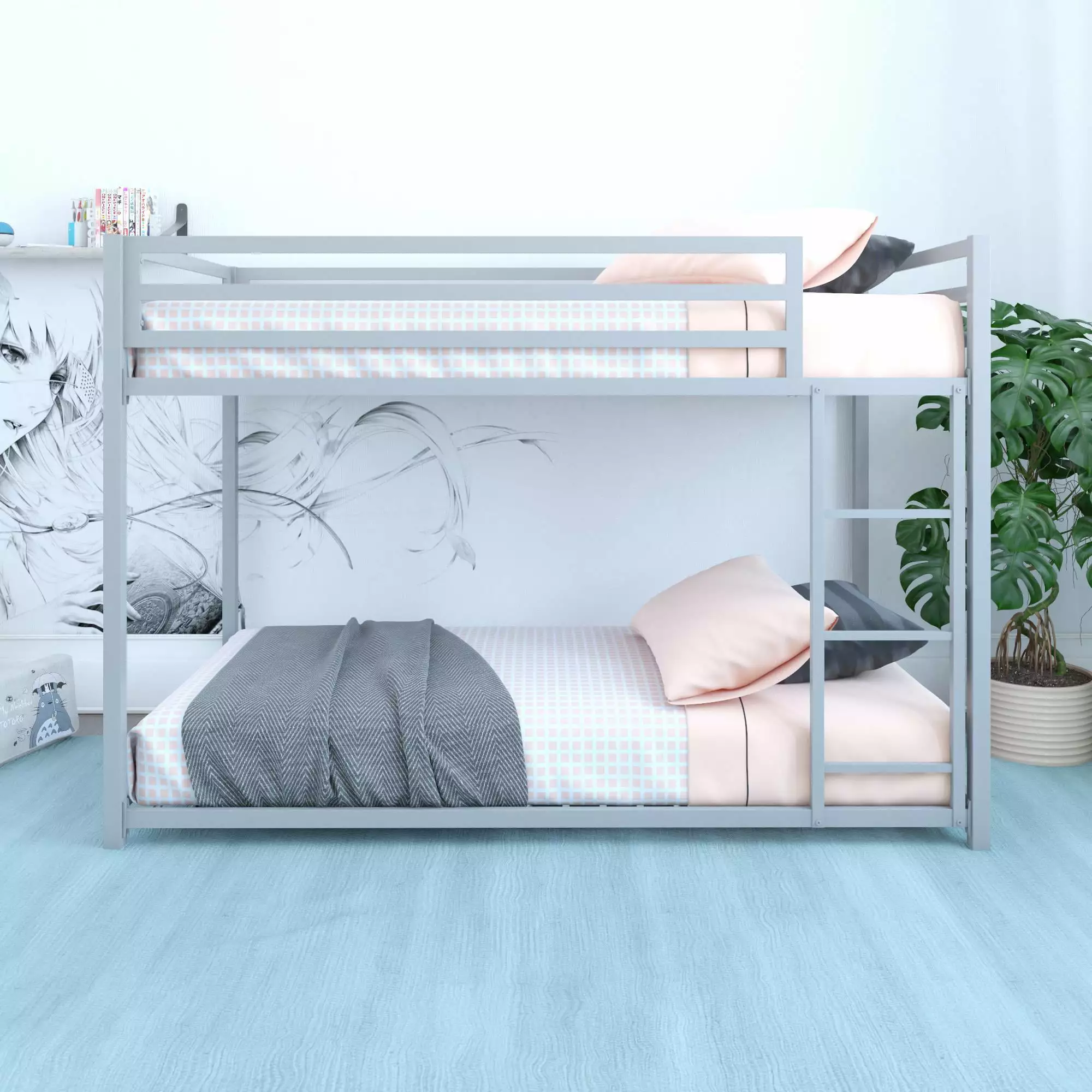 DHP Silver Miles Low Twin Over Twin Bunk Bed Kids Space Saving Bed