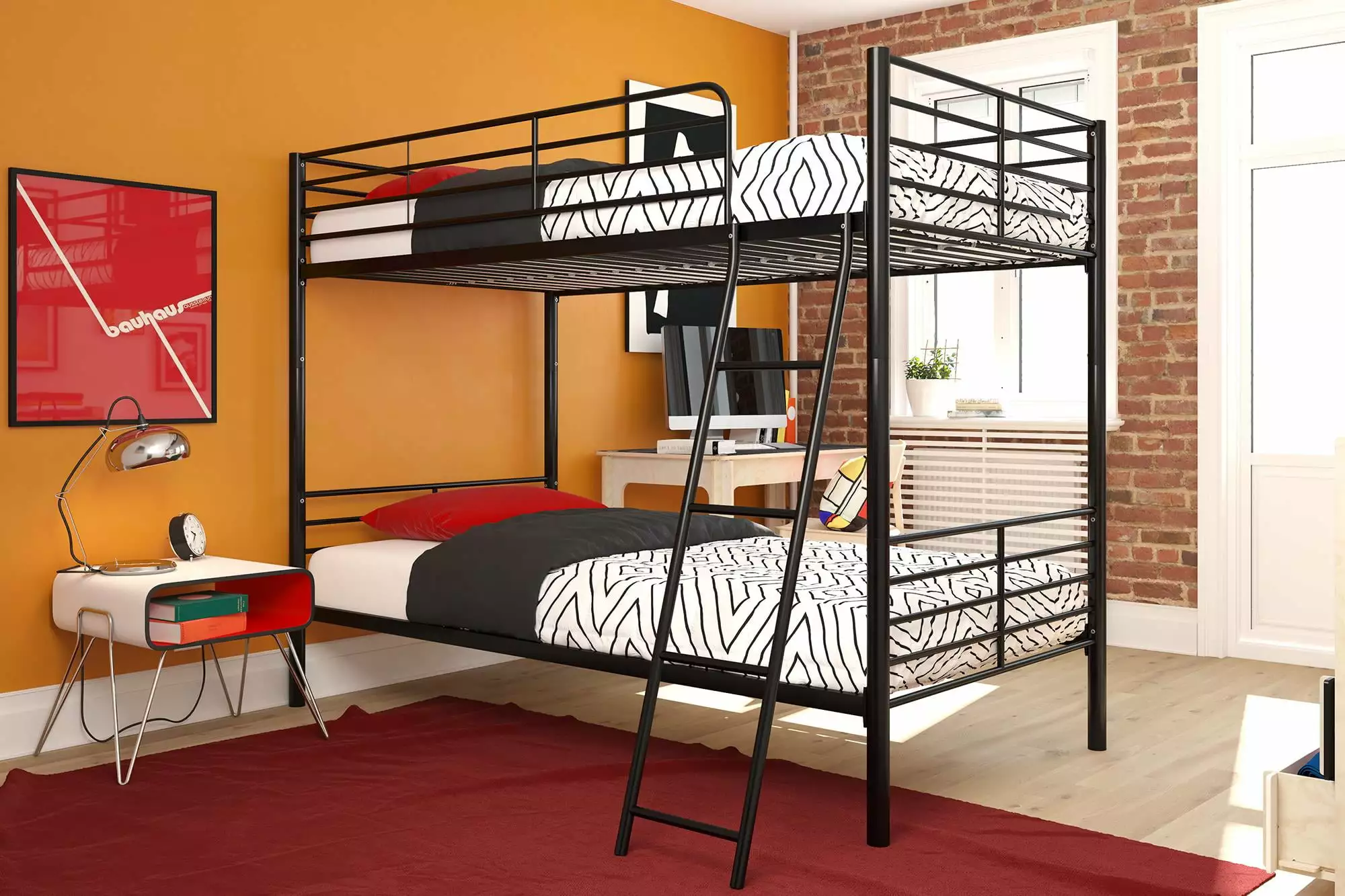 DHP Teddy Convertible Twin over Twin Metal Bunk Bed Black