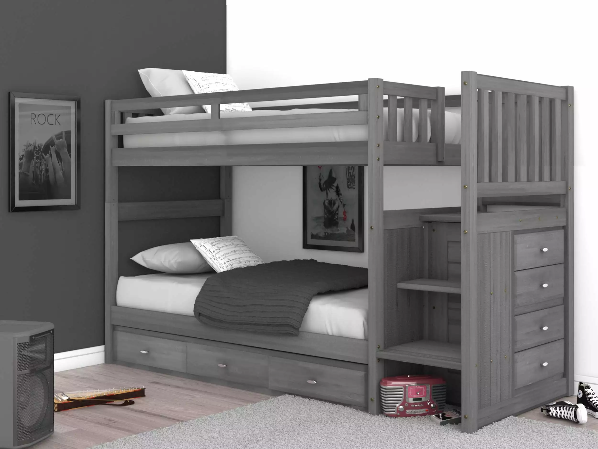 Uncovery World Twin over Twin Stairbed 3 Drawers Charcoal Discovery World Furniture