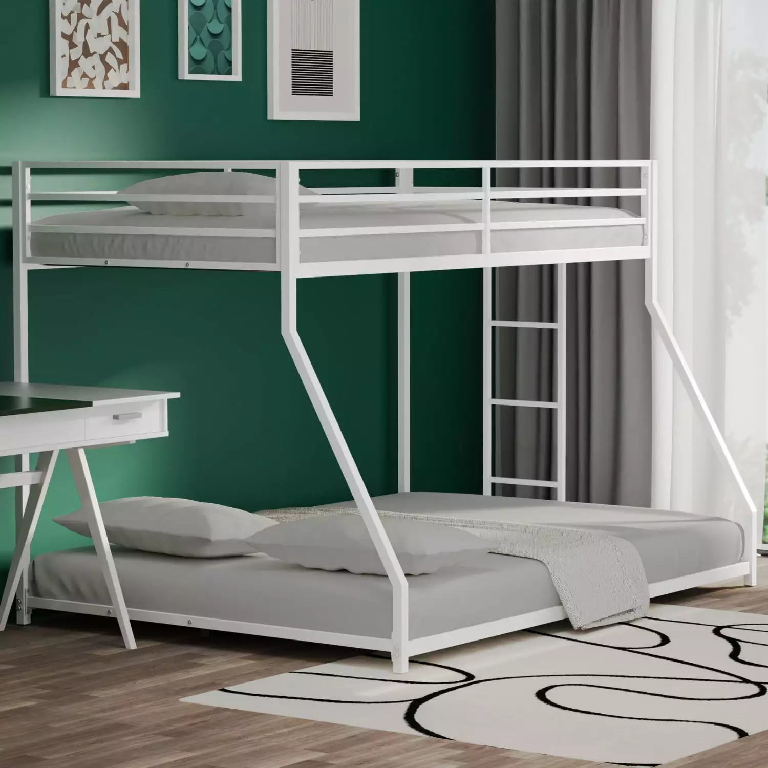 Adam Twin Over Full Metal Bunk Bed White - Space Saving Bunk Bed Frame Kids Teens
