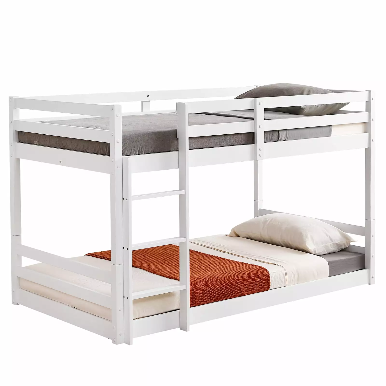 Zimtown Bunk Bed Twin Over Twin Kids Low Floor Bunk Bed Guard Rails Children Boys Girls Dormitory Bedroom No Box Spring Ne...