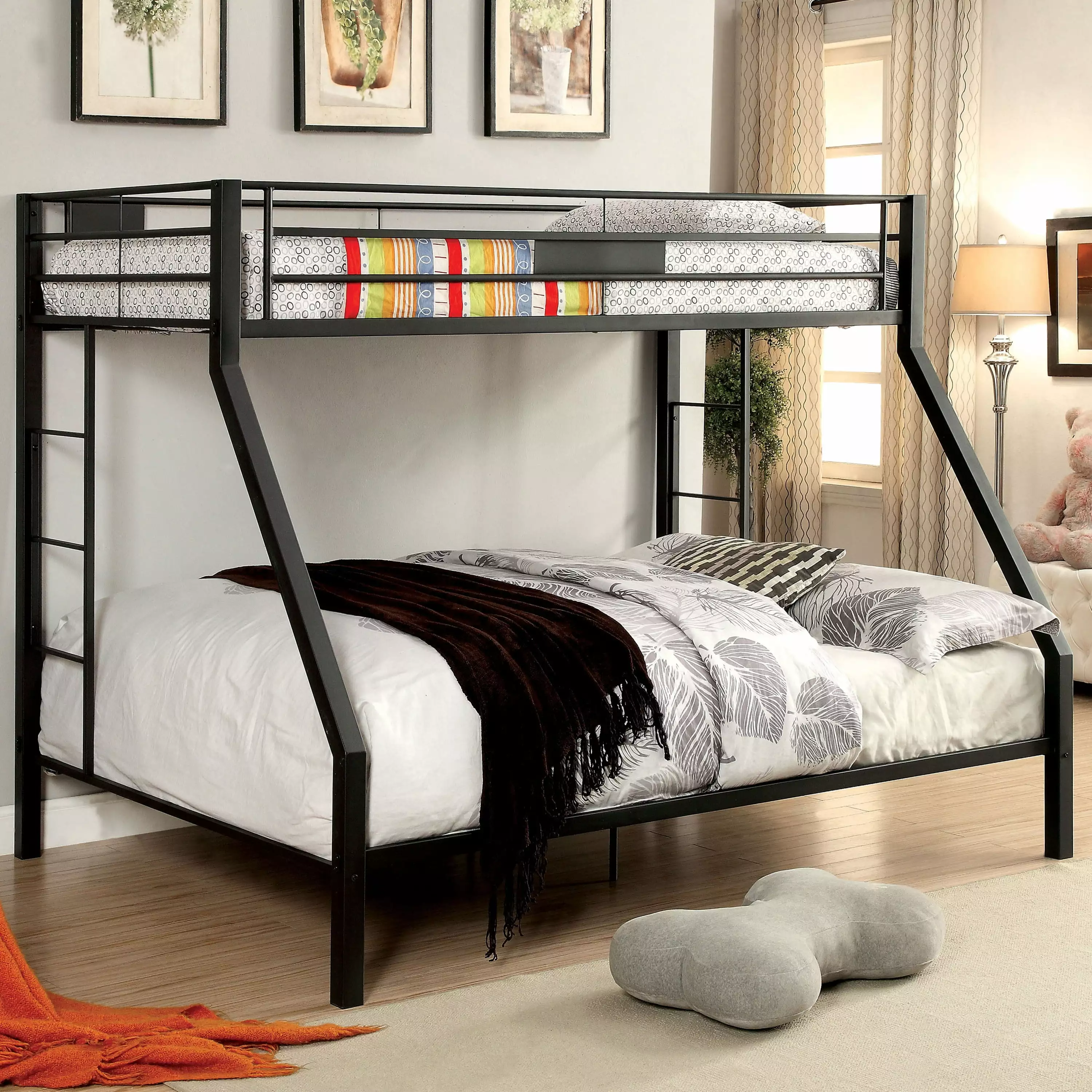 Furniture America Clarence Metal Black Twin/Queen Kids Bunk Bed