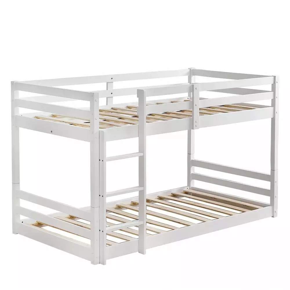 GZXS Twin Size Detachable Wood Bunk Bed - Can Be Divided into 2 Beds - White