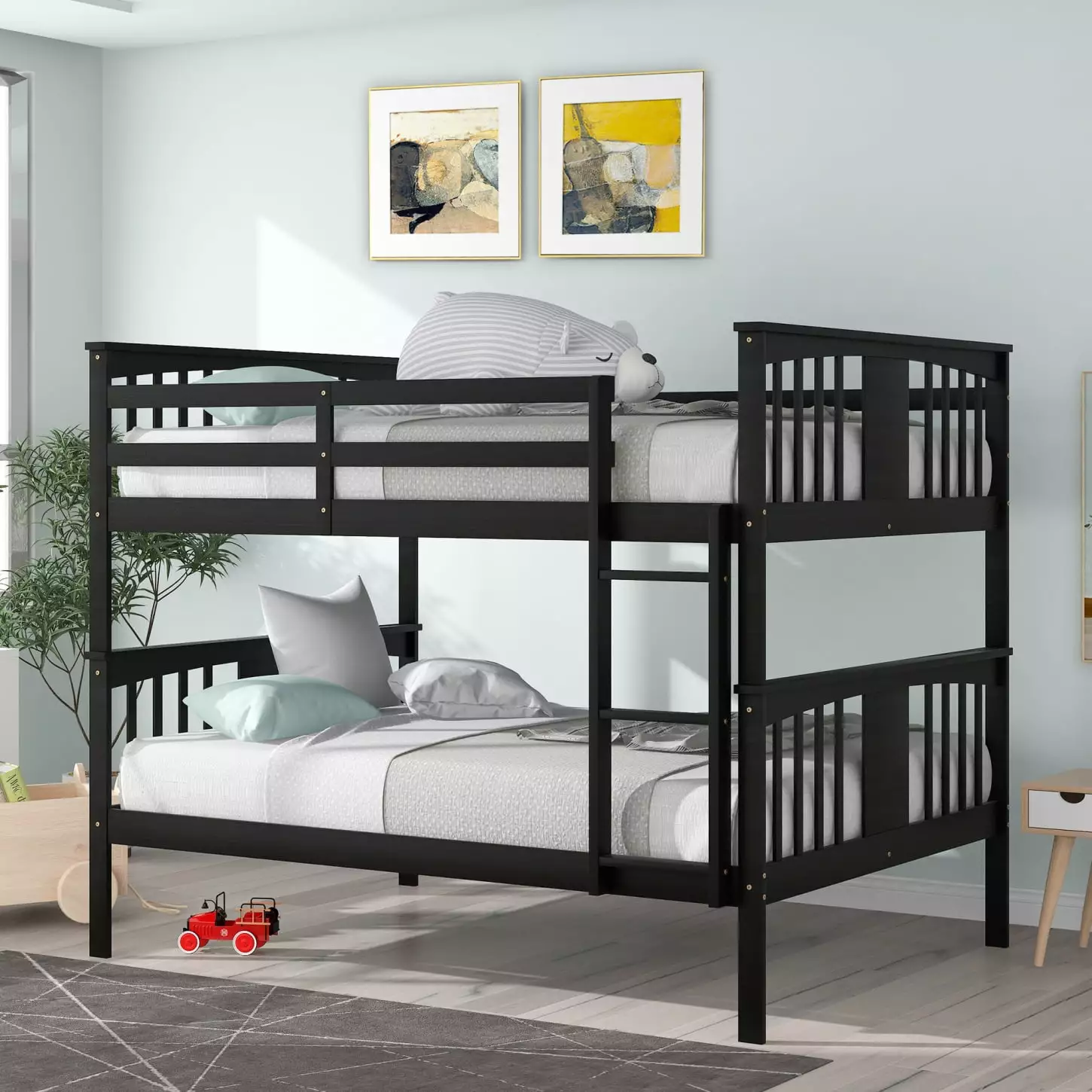 Espresso Full over Full Bunk Bed Sturdy Ladder and Separable Design Bedroom HATNOKIL