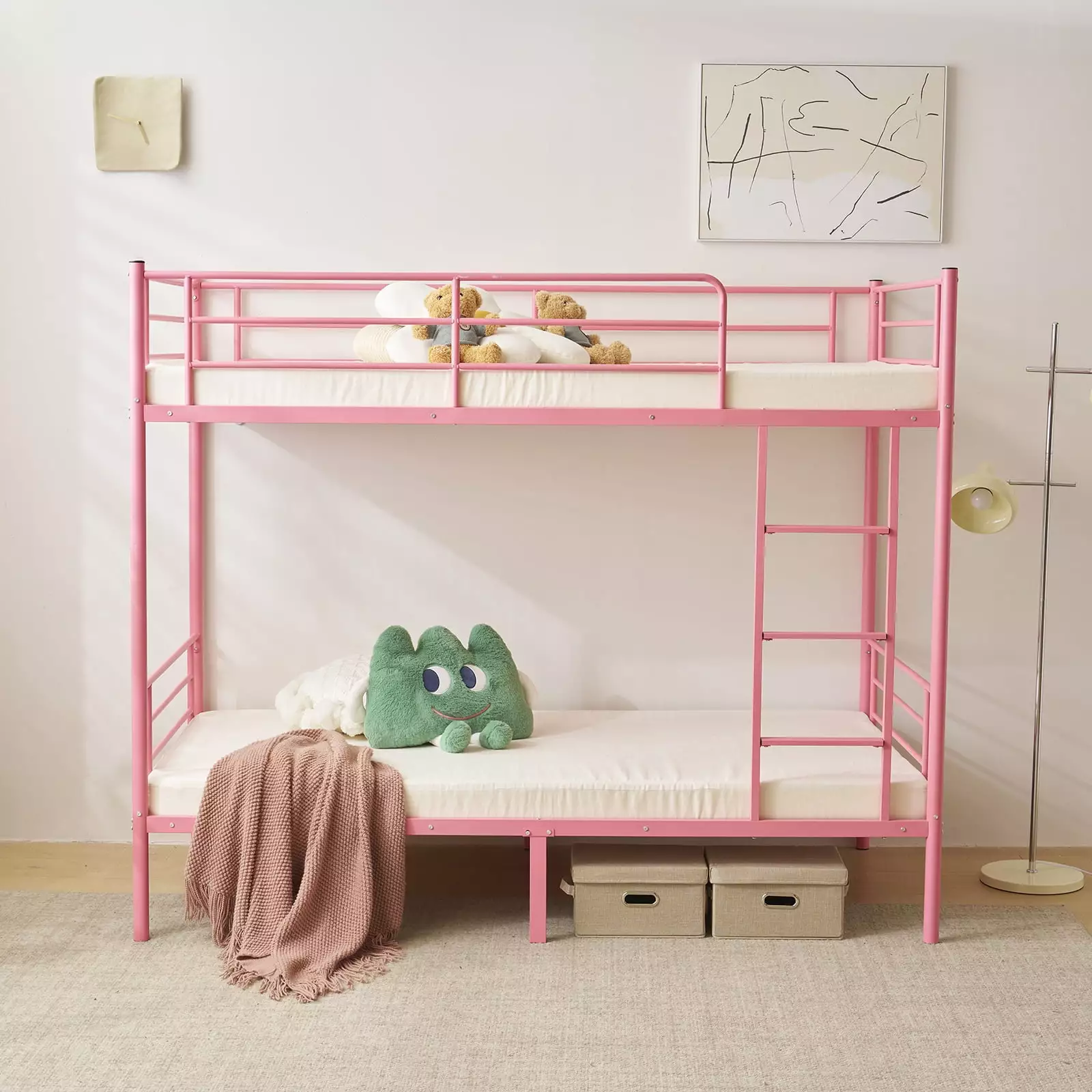 Ktaxon Metal Twin Over Twin Bunk Bed Ladder Guardrails Pink