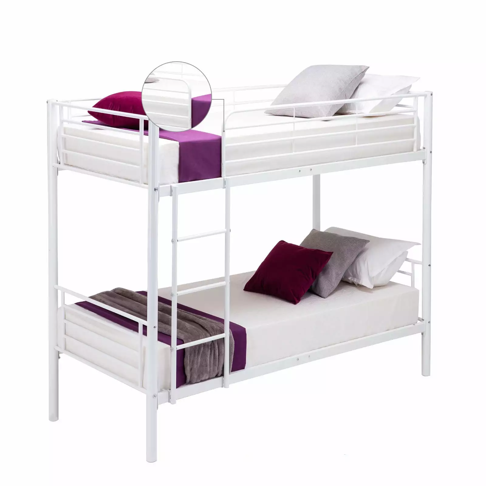 Ktaxon Modern Metal Twin over Twin Bunk Bed Frame Ladder - White - Adult Children Room Dorm Furniture