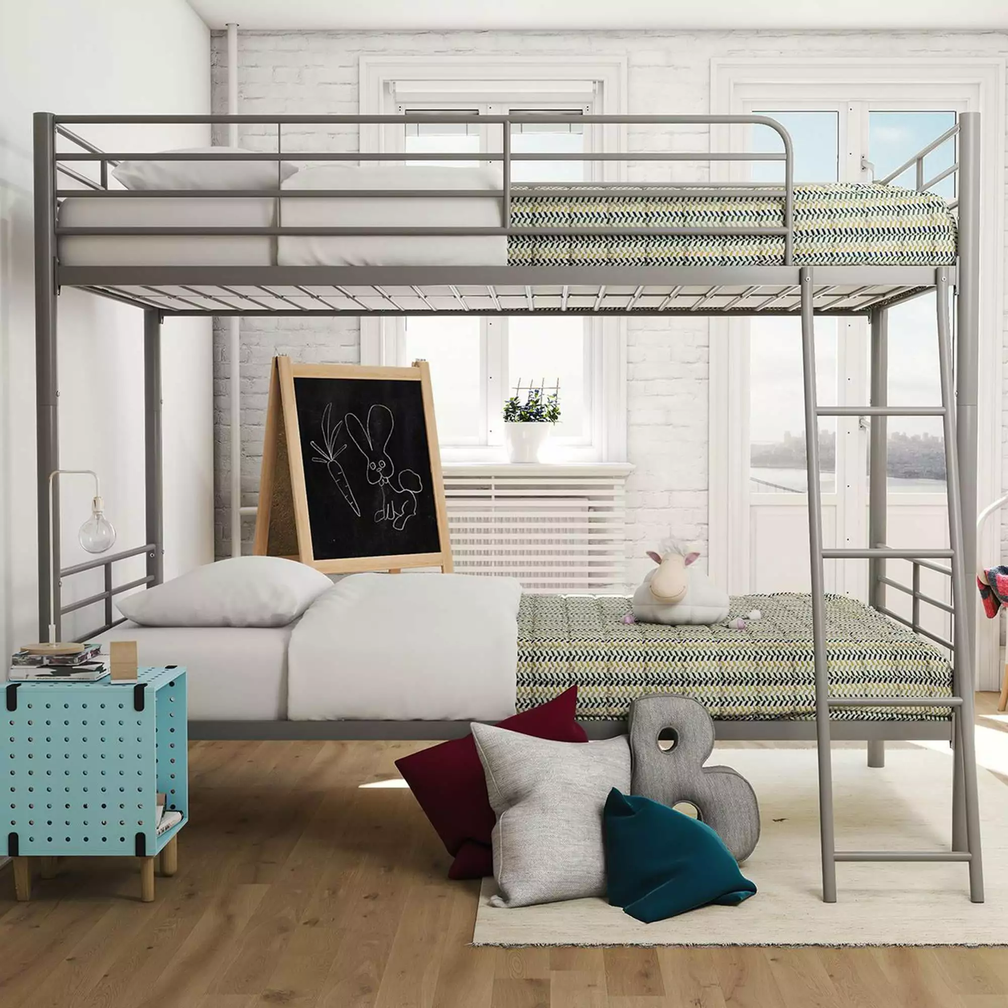 Mainstays Convertible Twin over Twin Metal Bunk Bed Silver
