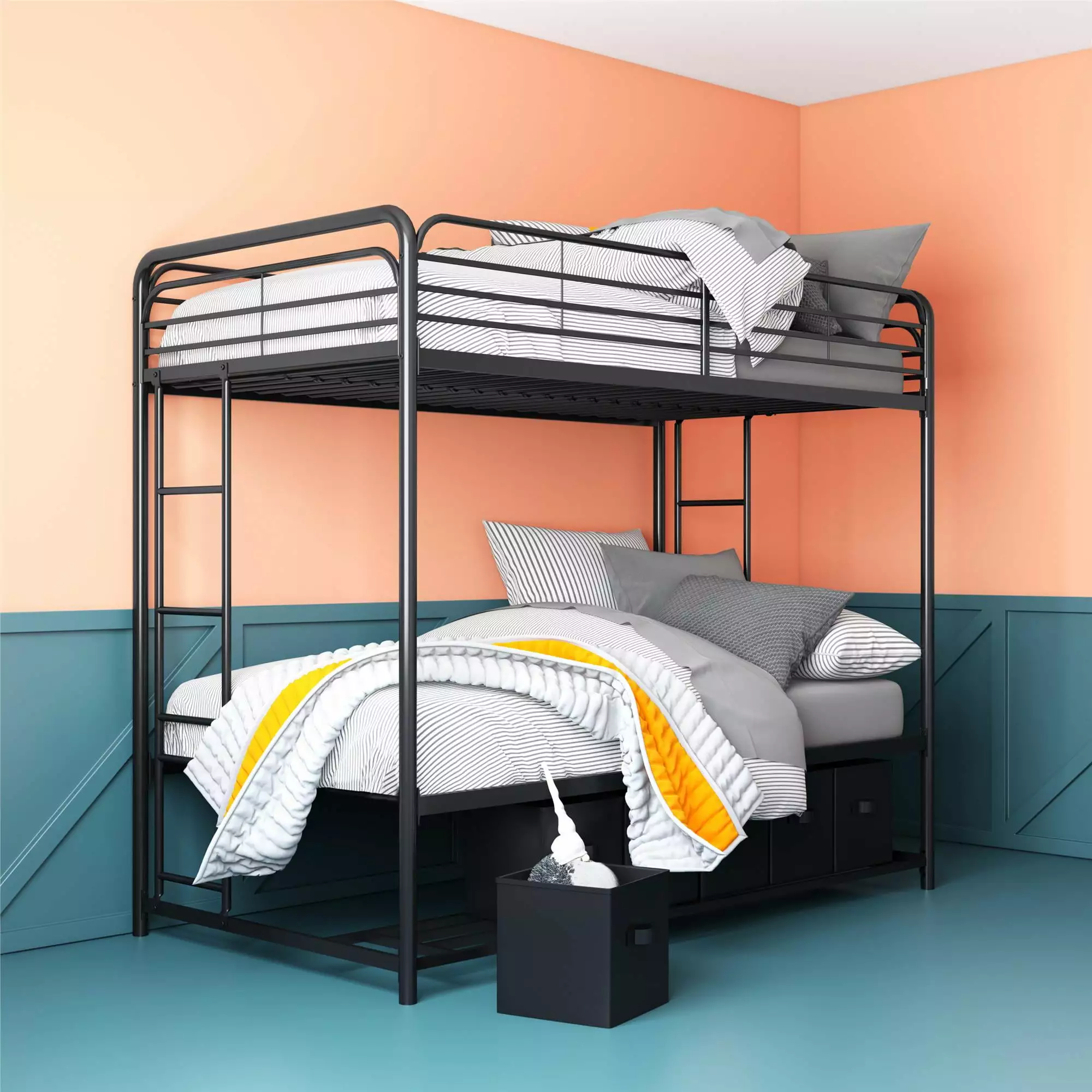 Mainstays Twin over Twin Metal Bunk Bed Storage Bins Black
