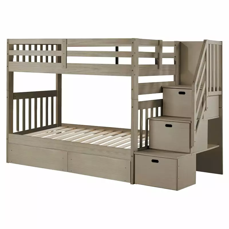 My Bed Now Olympus Twin-over-Twin Wood Bunk Bed Staircase Brown