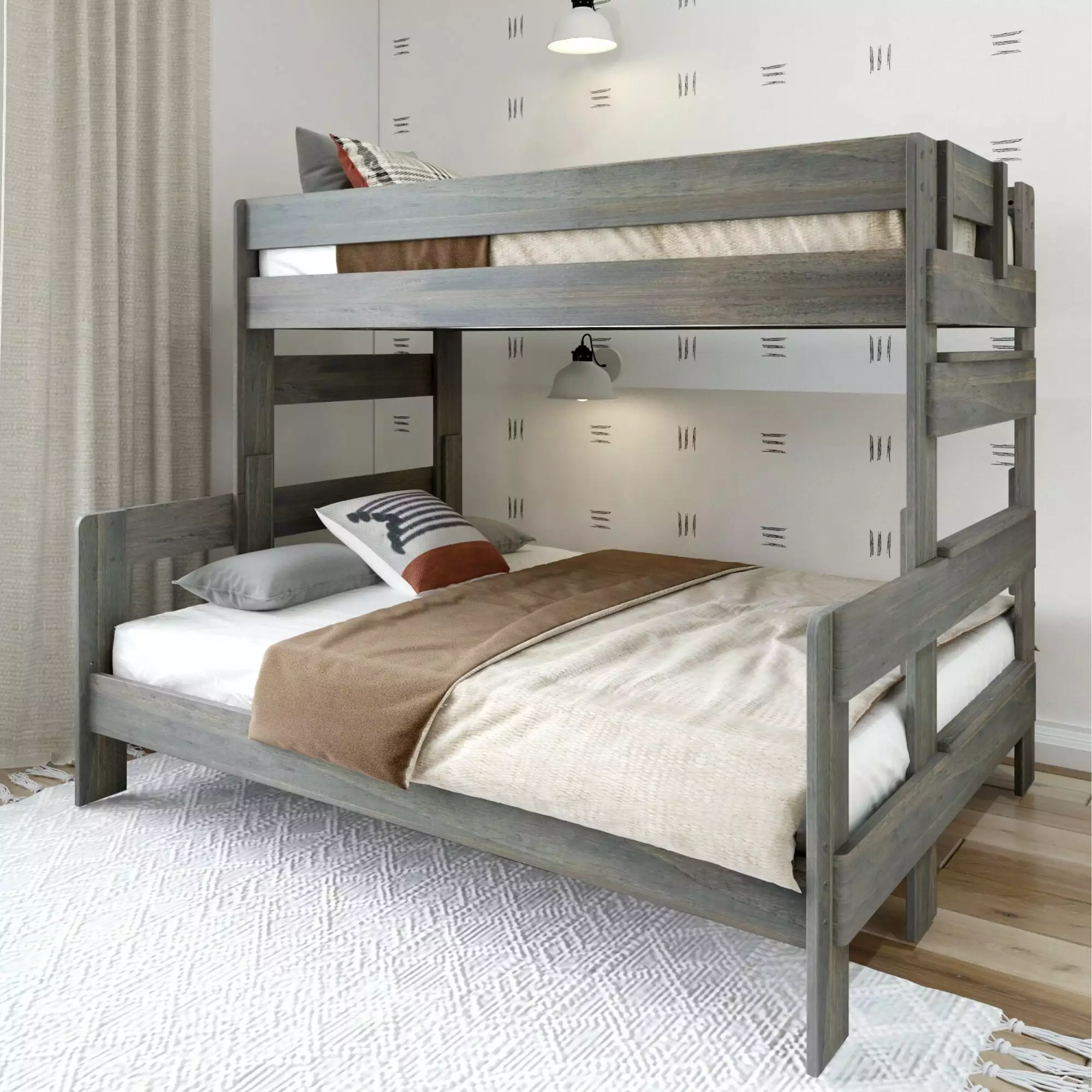 Plank+Beam Farmhouse Twin XL over Queen Bunk Bed Adults Solid Wood Driftwood Plank Beam