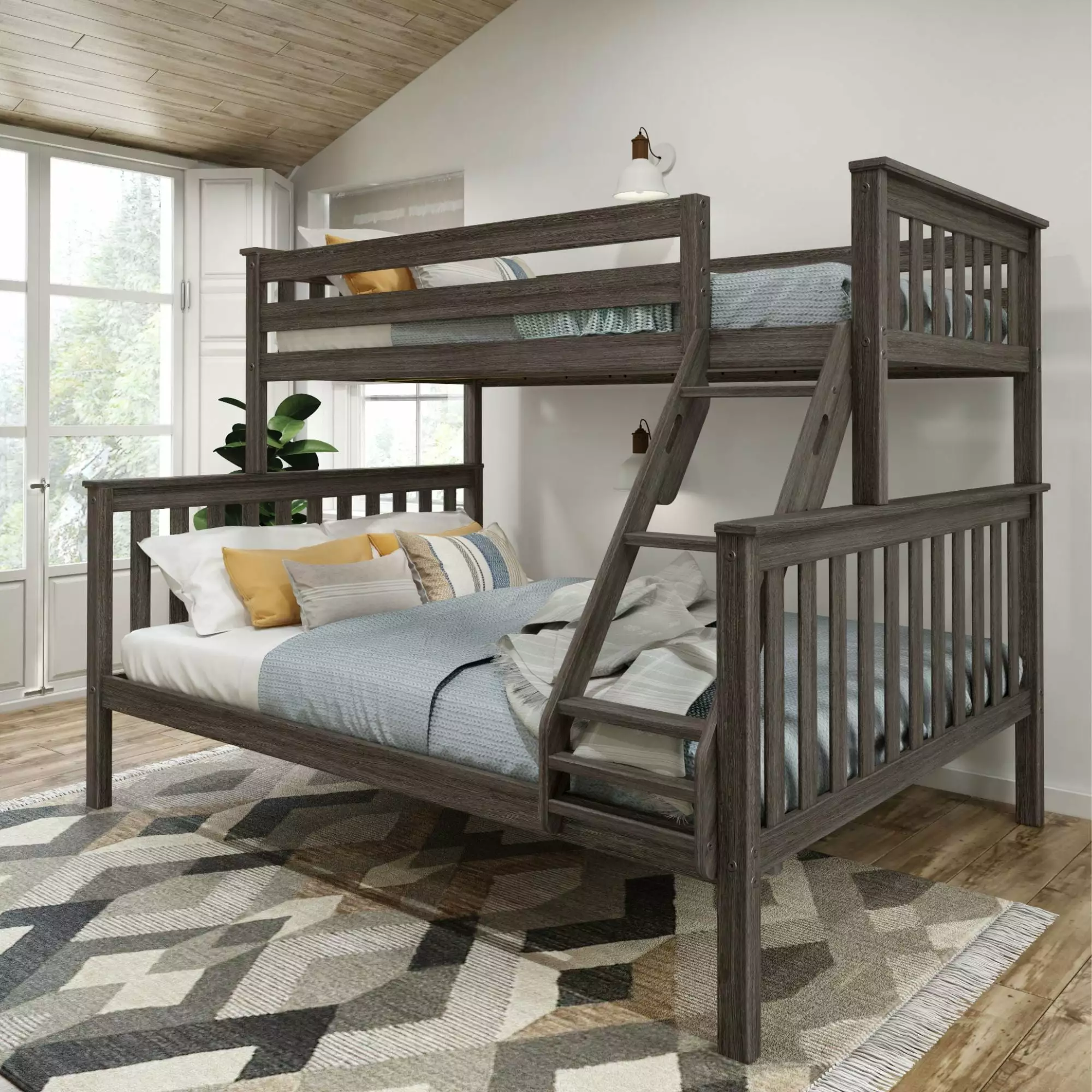 Plank+Beam Solid Wood Twin XL Over Queen Bunk Bed Adults Clay Finish Plank Beam