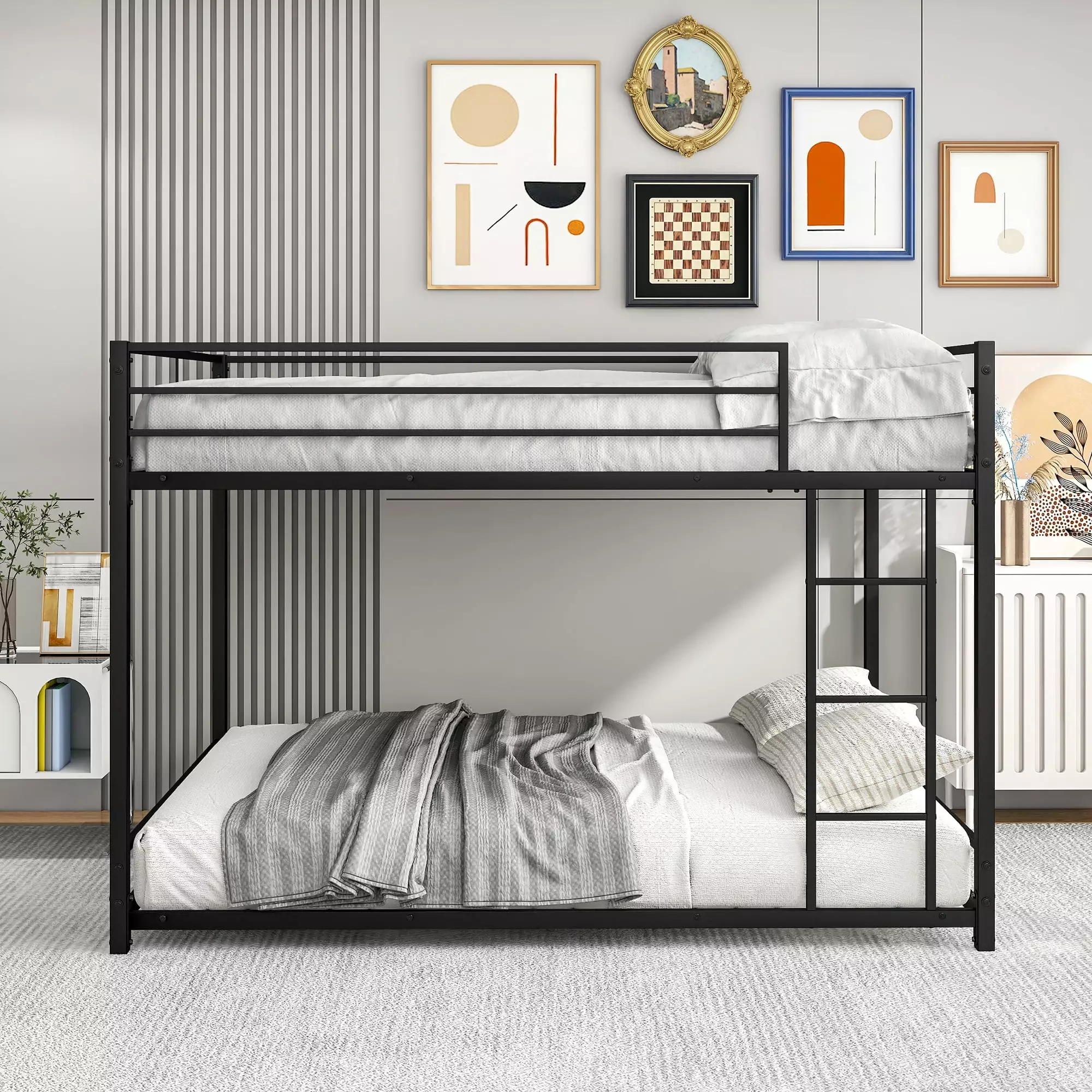 Black SYNGAR Full Over Full Space Saver Bunk Bed Heavy-Duty Metal Frame