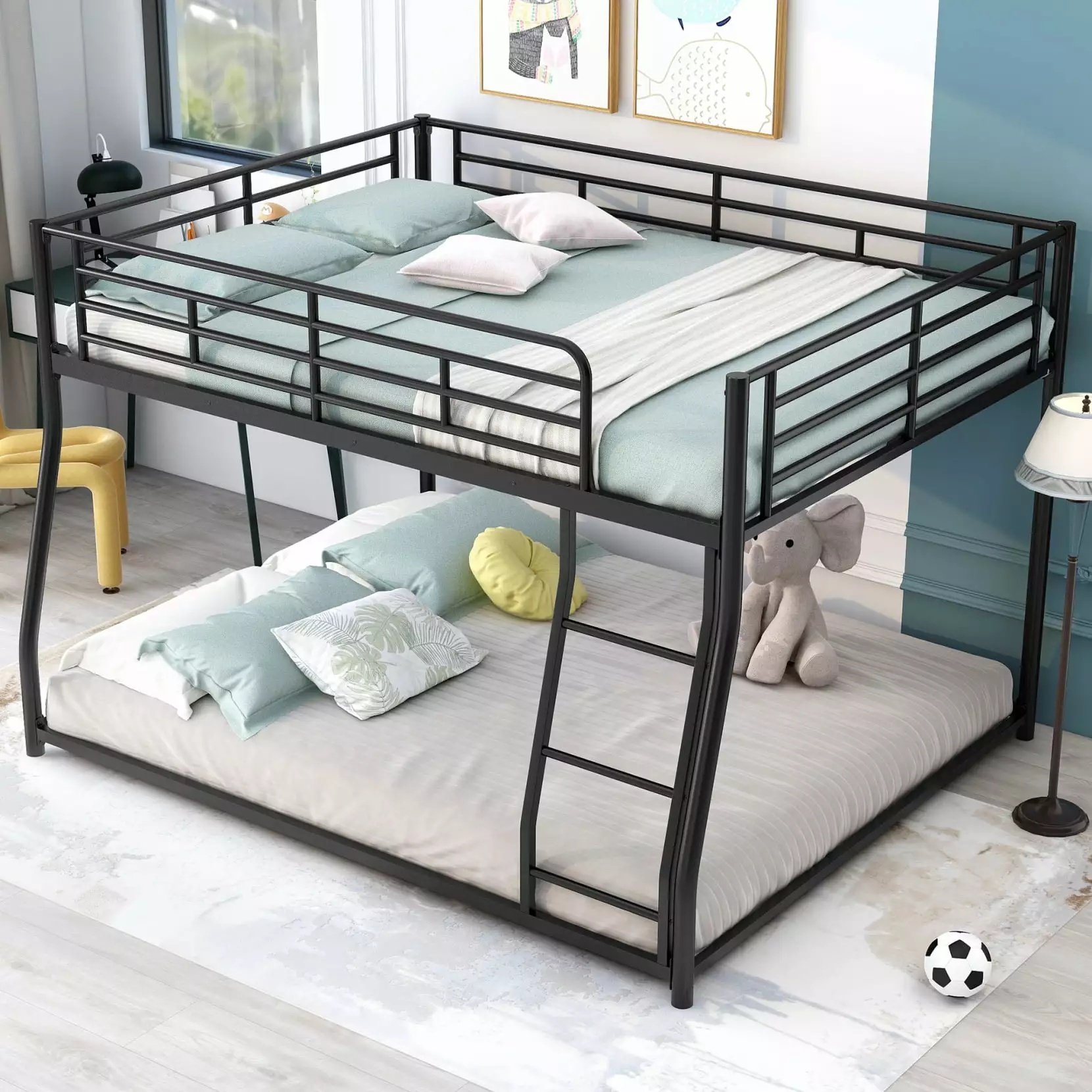 Metal Full XL/ Queen Bunk Bed Heavy Duty Stronger Steel Bunk Beds Full XL/ Queen Size Ladders and Protectty Guard Rail Kid...