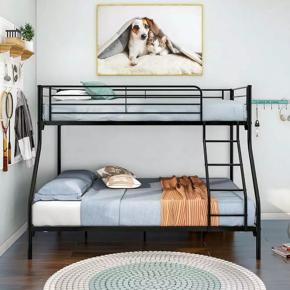 Twin Over Full Metal Bunk Beds - Heavy Duty Steel Bed Frame Protectty Rail and Ladder Triple Tree
