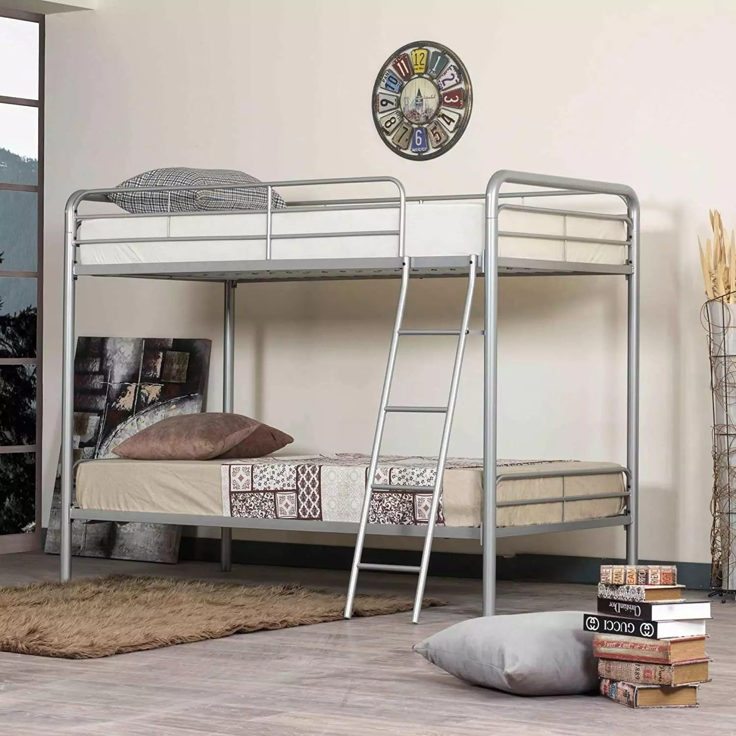 Woodpeckers Twin Over Twin Metal Bunk Bed Grey Kids and Teens Woodpeckers Furniture and Mattress