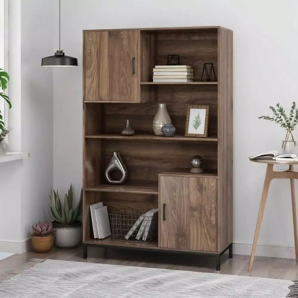 Zoeye 6 Cube Wood Storage Cabinet Door and 4 Shelves - Freestanding Display Unit Dark Brown