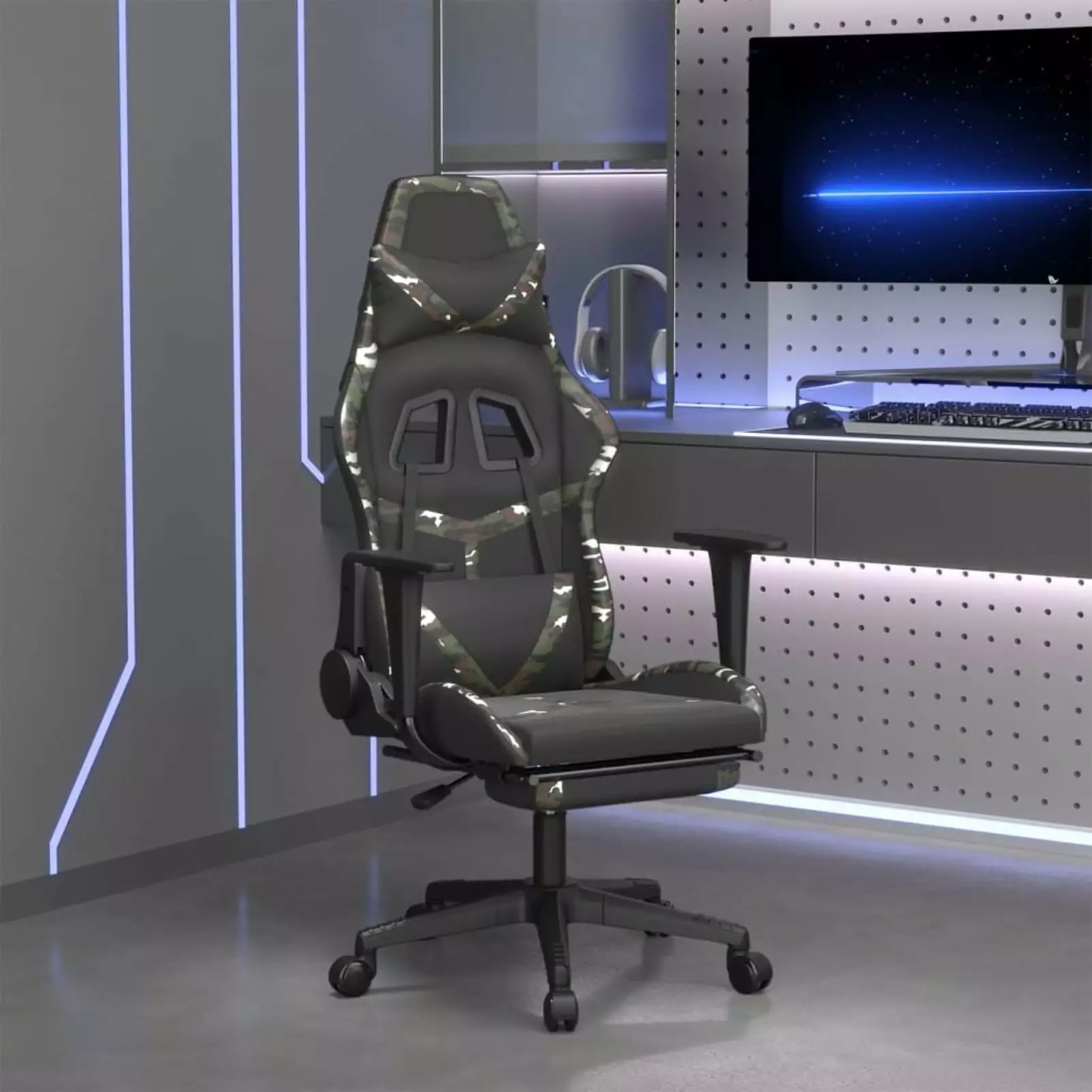 Aibecy Massage Gaming Chair Footrest Black Camouflage Faux Leather Ergonomic Computer Chair