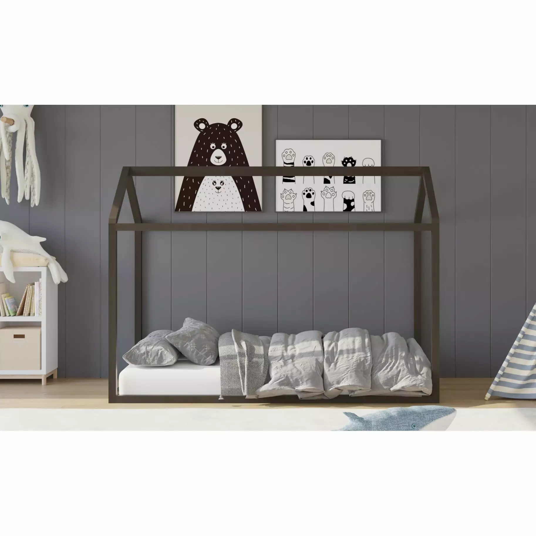 Perry Twin Solid Wood Canopy Bed Taupe Classic Bedroom Furniture Kids Teens Bed Bath & Beyond