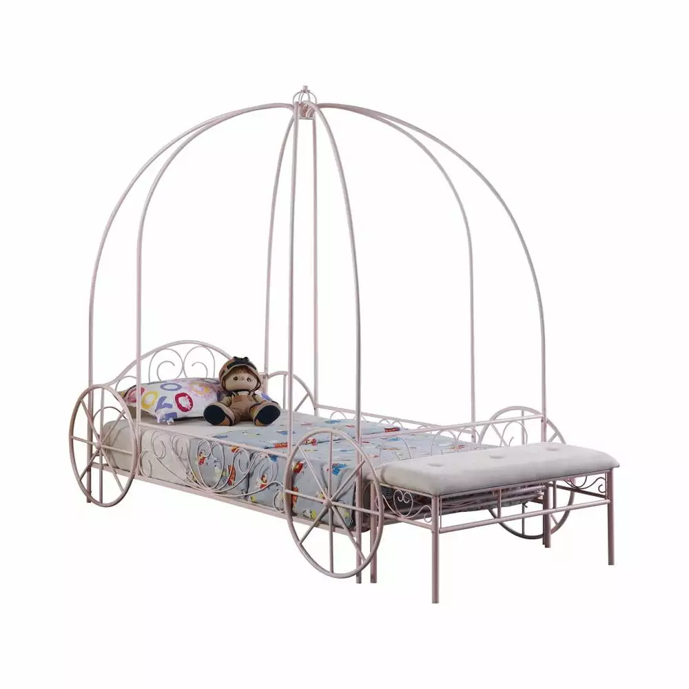 Massi Twin Canopy Bed Powder Pink Girls Princess Bedroom Coaster Company