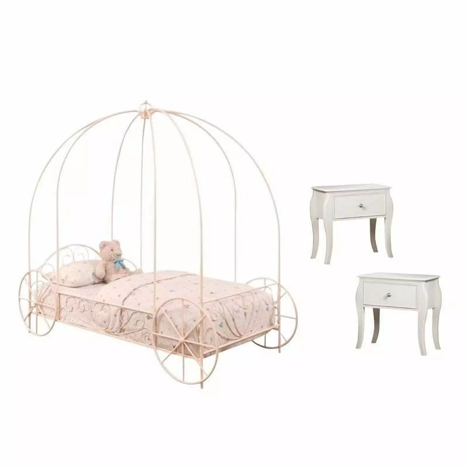 3 Piece Kids Bedroom Set Pink Canopy Bed and 2 Night Stands White - Complete and Charming Home Square