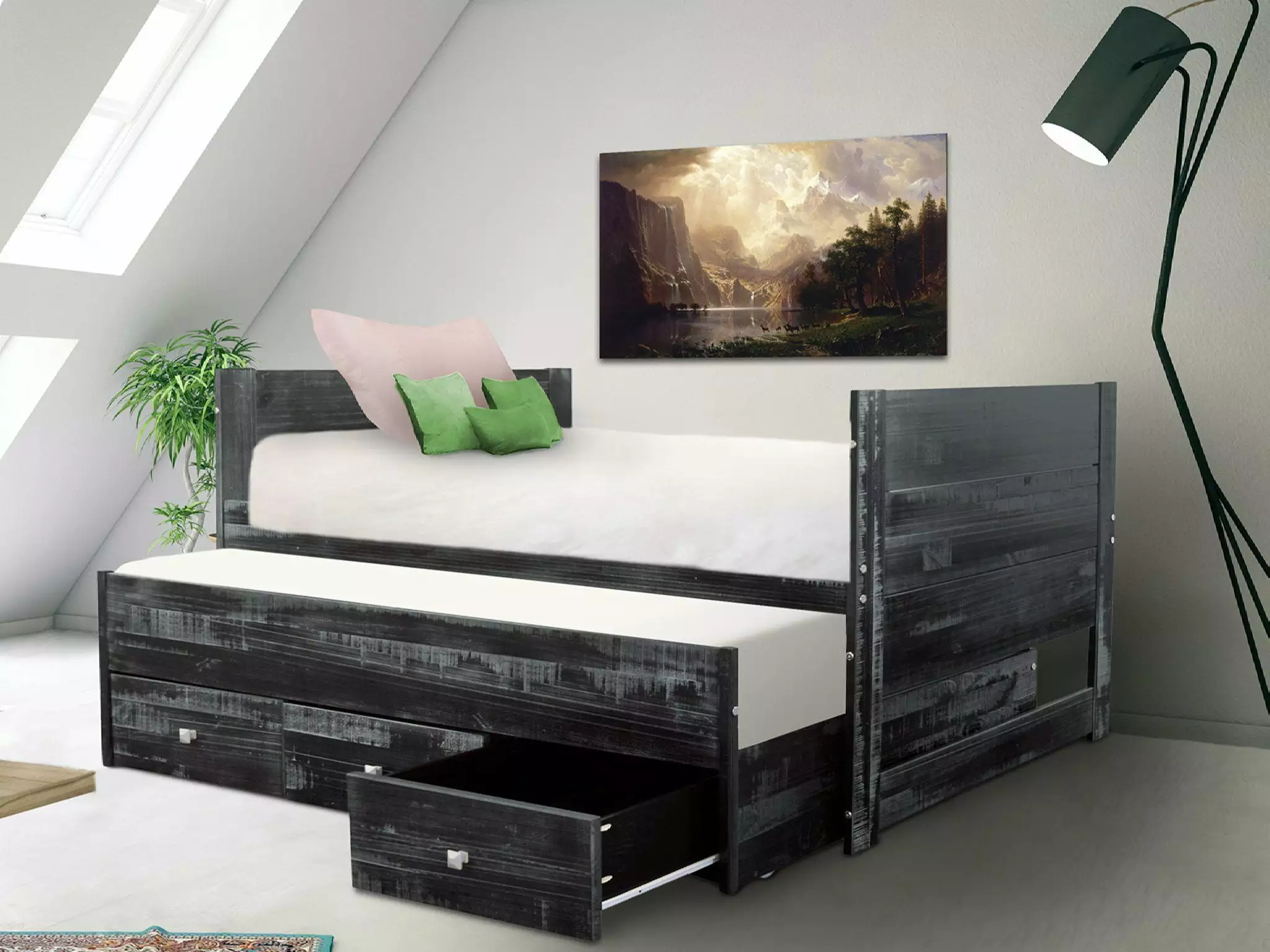 Bedz King All One Twin Captains Bed Twin Trundle and 3 Built Drawers Weathered Black